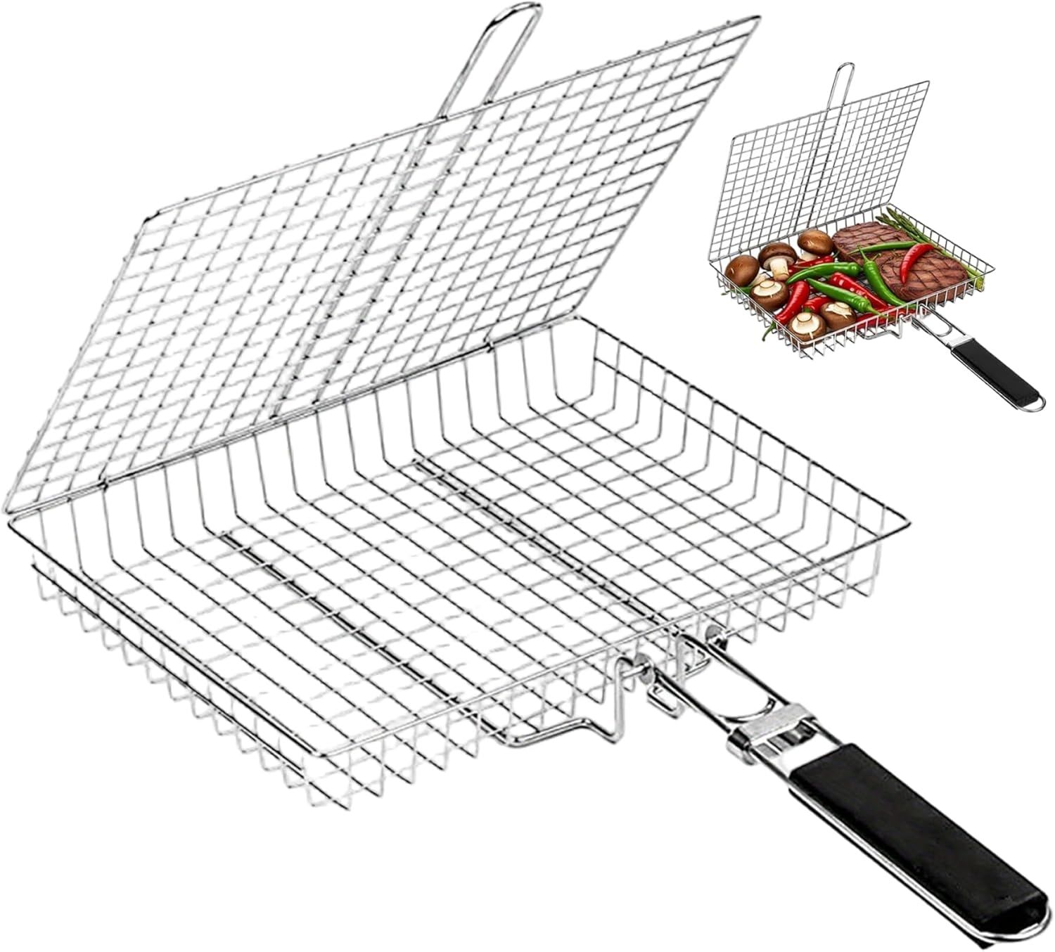 Grill Basket Large Portable Folding BBQ Camping Grilling Rack for Fish, Vegetables, Shrimp, Barbeque Griller Cooking Accessories, Grilling Gifts โ image 2