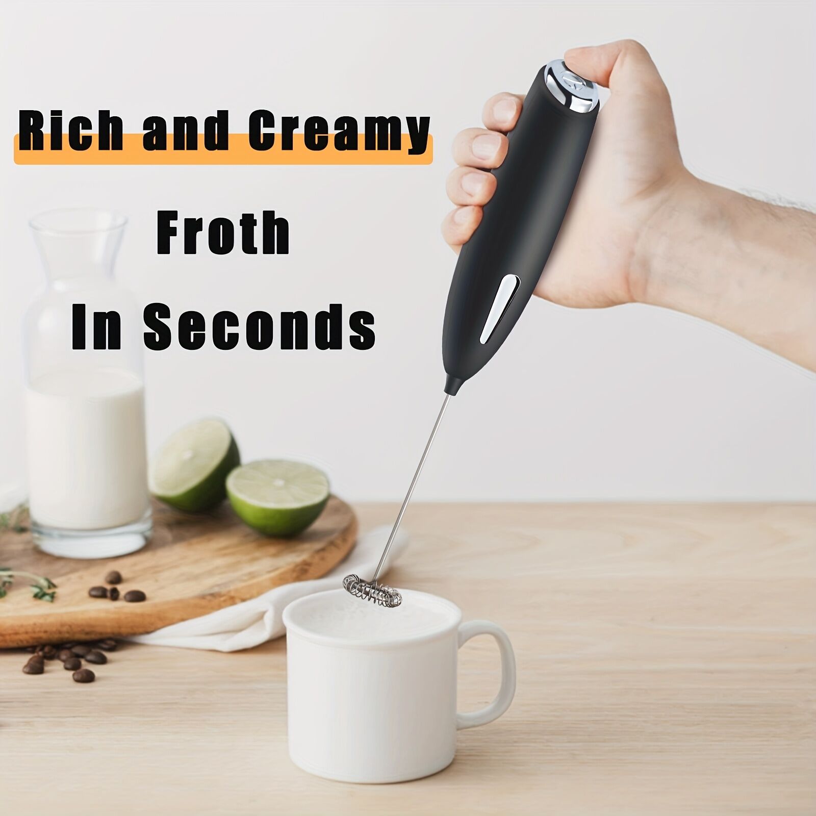 BLACK**Handheld Electric Frother | 10000 RPM Powerful Motor, One-Touch Start/Stop, Easily Froths, Mixes, and Blends – Your Kitchen Drink Essential Helper** — image 6