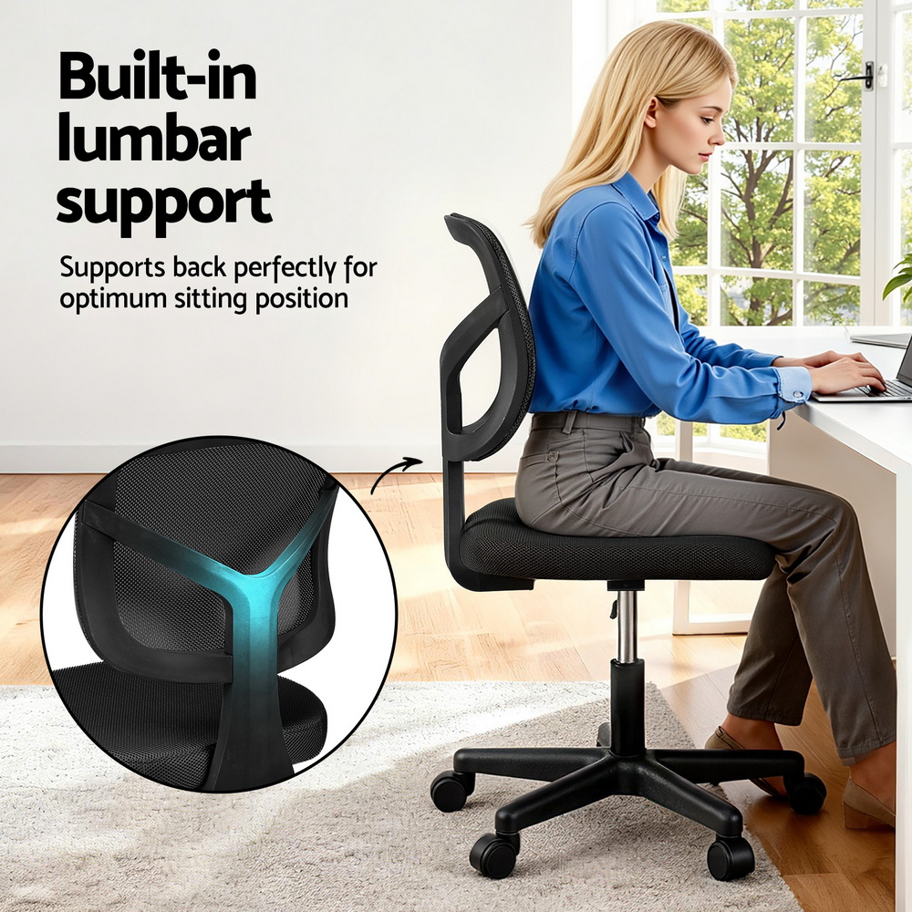 Artiss Armless Office Chair with Wheels, Ergonomic 360° Swivel Home Office Desk Chair, Height Adjustable Computer Task Chair with Fabric Back and Seat for — image 5