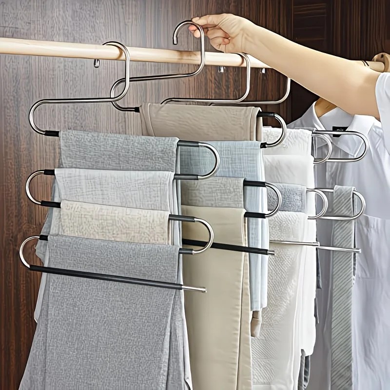 3 Pack Multi-Layer Stainless Steel Metal Pants Hangers, Bedroom Storage, S-Shaped Anti-Slip No-Mark, Space Saving, Closet Storage Rack, Pants Jeans Scarves — image 3