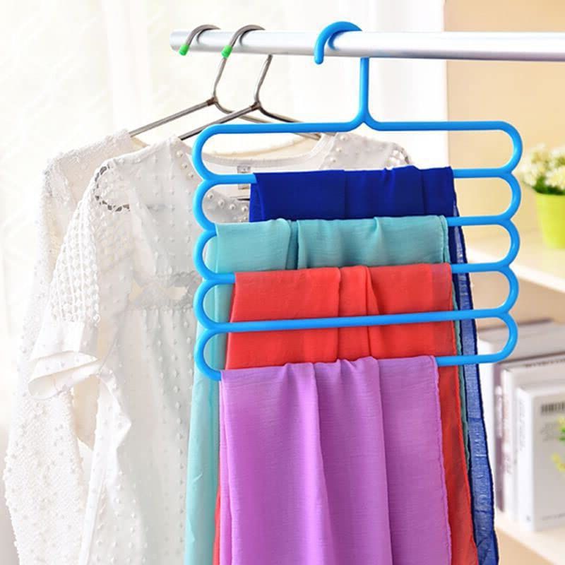 3 Pack Slip Free 5 Layers Closet Pants Organizer, Multifunctional Space Saving Cloth Hanger for Clothes Trousers Scarfs Ties — image 5