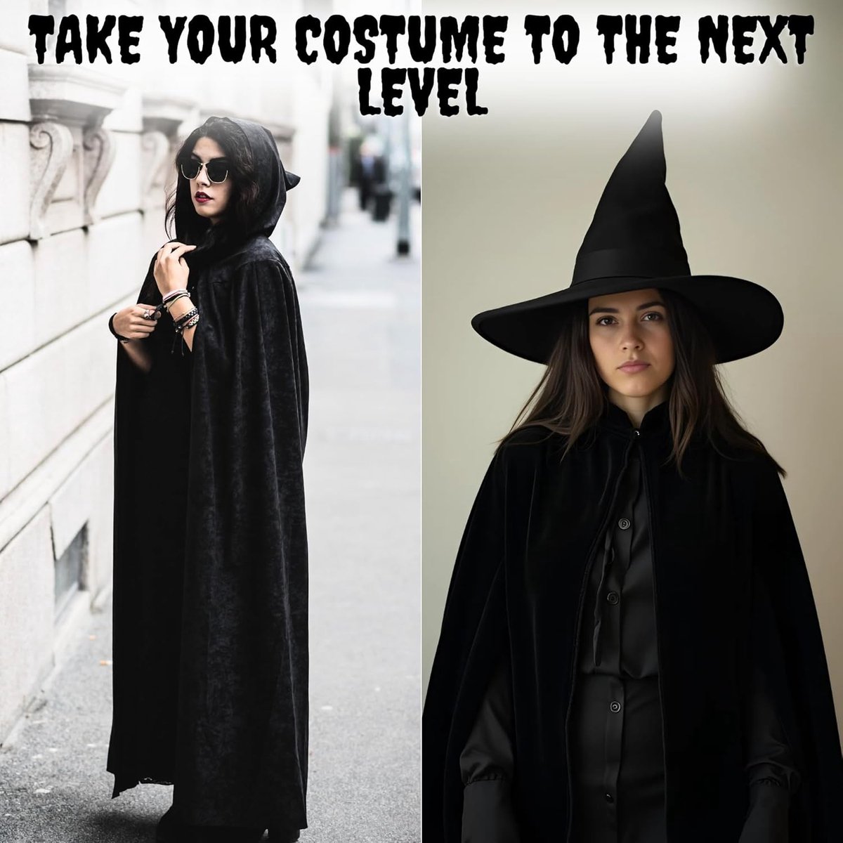 Luxury Black Hooded Coat - 170cm / XXL - Carnival Halloween Costume - Black Velour Coat - Hat - Adults - Dress Up - Costume Cape - Gothic - Fantasy - Halloween — image 5