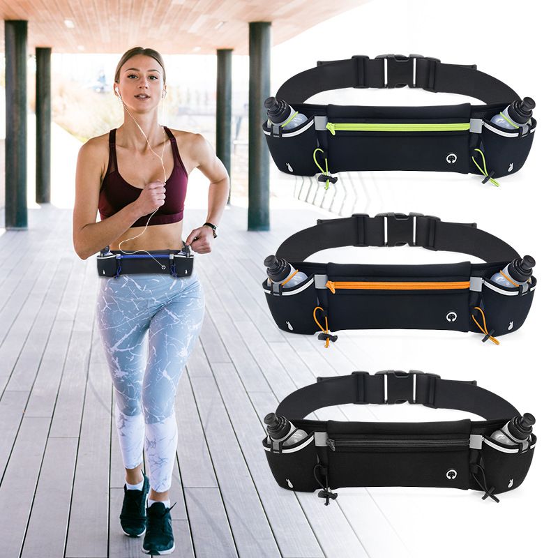 Running Waist Belt with 2 Water Bottles Hydration Running Belt Phone Holder Adjustable Sports Waist Pack - Orange — image 2