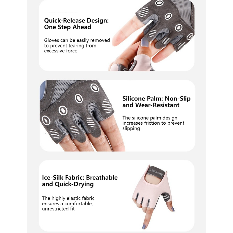 Pink - Size S - Women's Ice Silk Half-Finger Fitness Gloves, Silicone Shock-Absorbing, Anti-Slip, Breathable Sports Gloves — image 2