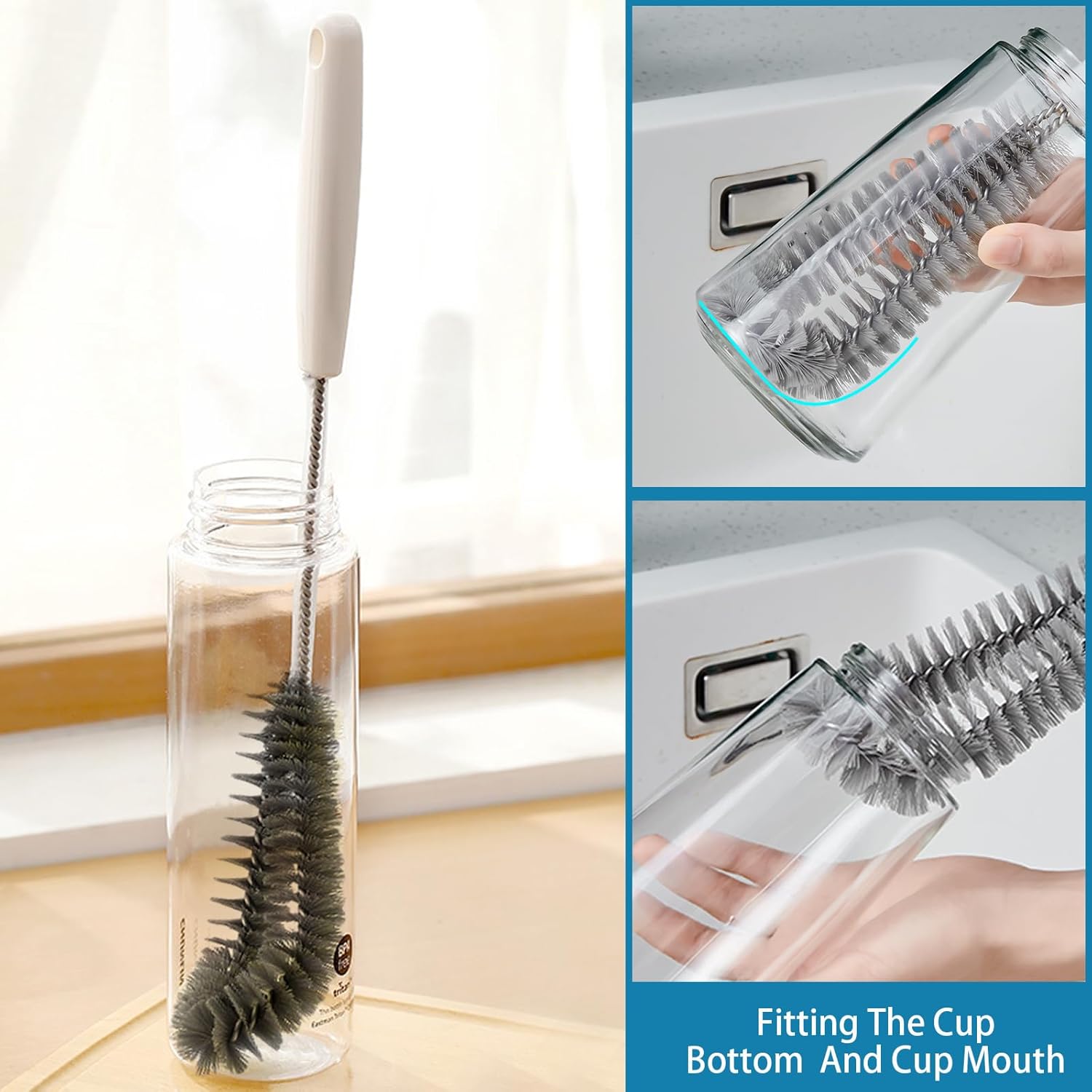 15.7" (40cm) Flexible Long Black Bottle Cleaning Brush for Kitchen and Dining - Perfect for Baby Bottles, Sports Bottles, Glassware, Mugs, Jars, and Stemware — image 5