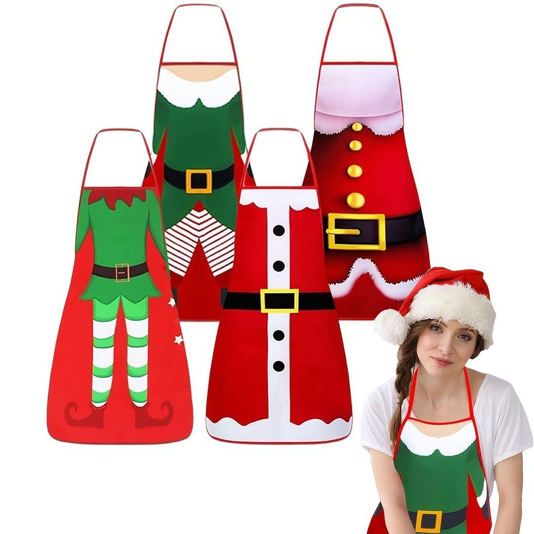 Christmas apron, waterproof apron, oil-resistant apron, festive kitchen decor, holiday cooking apron, Santa apron, snowman apron, reindeer โ image 6