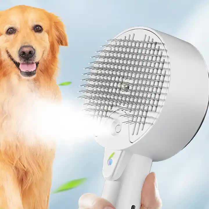 White Pet Grooming Spray and Massage Brush | One-Click Hair Removal Comb for Cats & Dogs | UV Sterilization for Mites Control — image 3