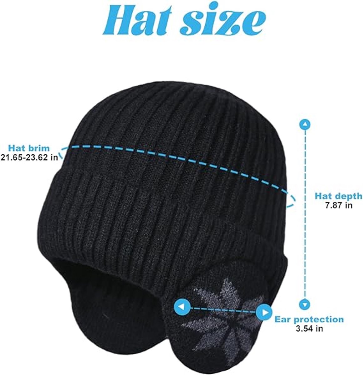 Beanie - Women's Beanie - Men's Beanie - Black Men's Beanie - Thick and Warm Knit Beanie - Unisex - Thermal Lining - With Ear Flaps - Ideal for Outdoor — image 2