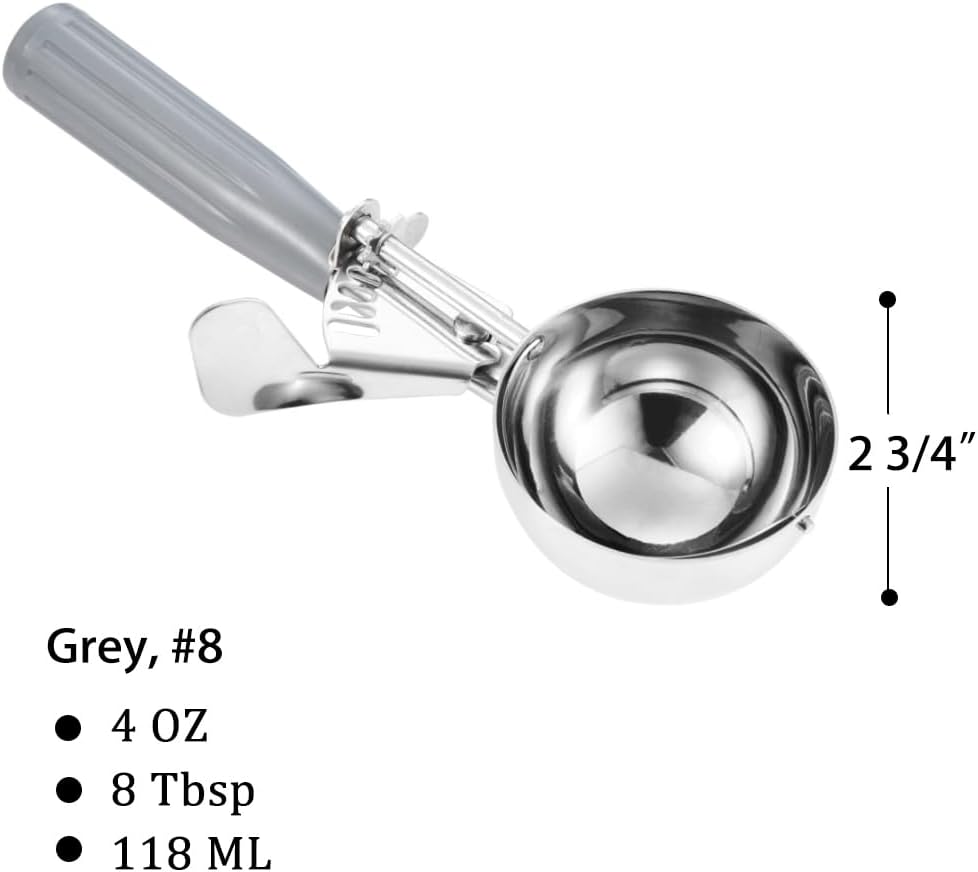 Portion Scoop - #8 (4 oz) - Disher, Large Cookie Scoop, Food Scoops, Muffin Scoops - Portion Control - 18/8 Stainless Steel, Grey Handle โ image 2
