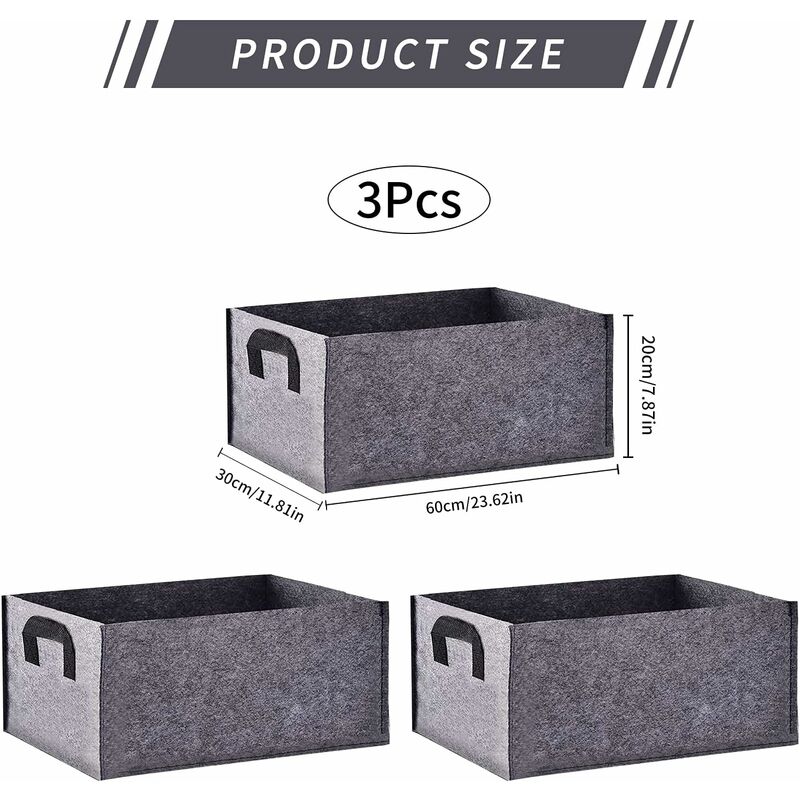 Grow Bag, 3 Pack Rectangular Black Non-Woven Planting Bags With Handle, Indoor Outdoor Grow Bags Planting Pot For — image 3