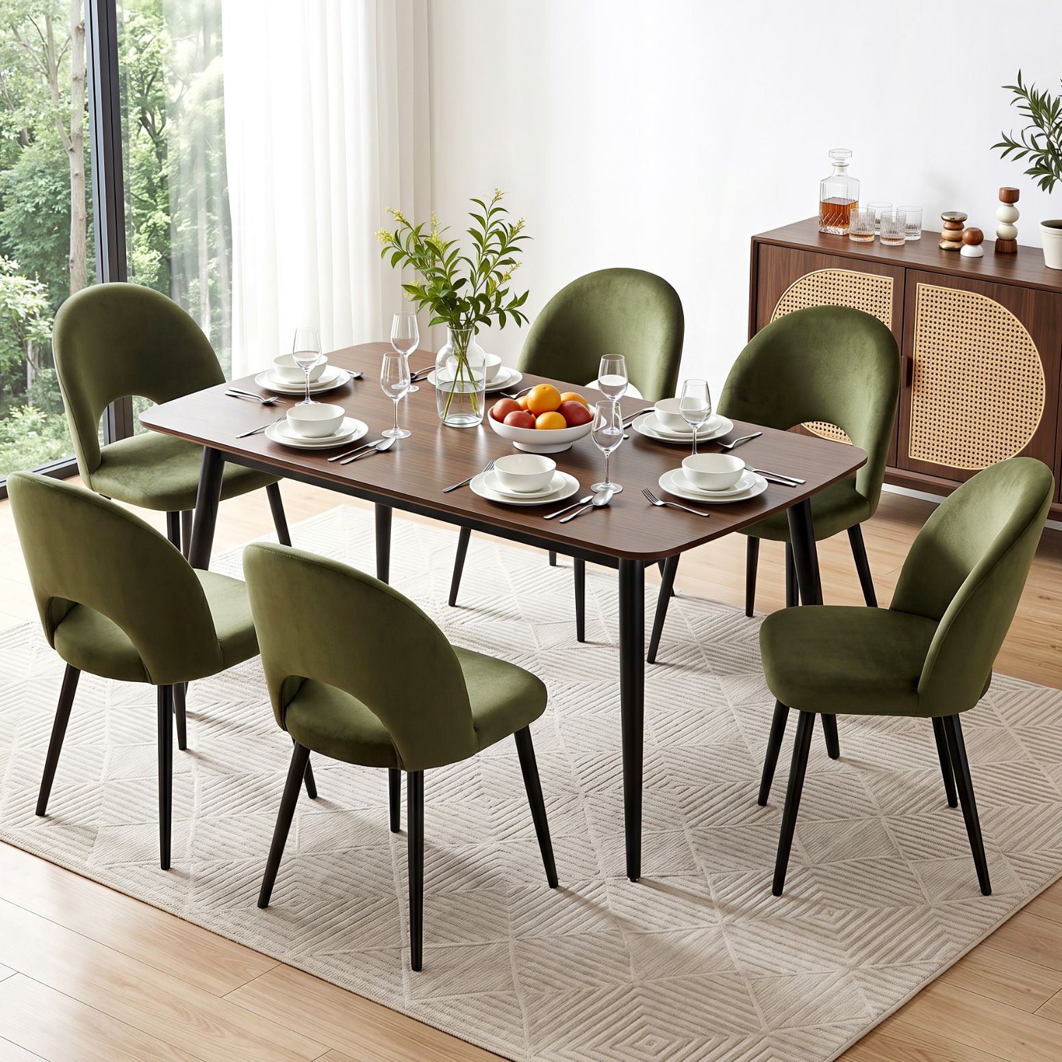 Artiss Dining Chairs Set of 6 Velvet Hollow Green — image 4