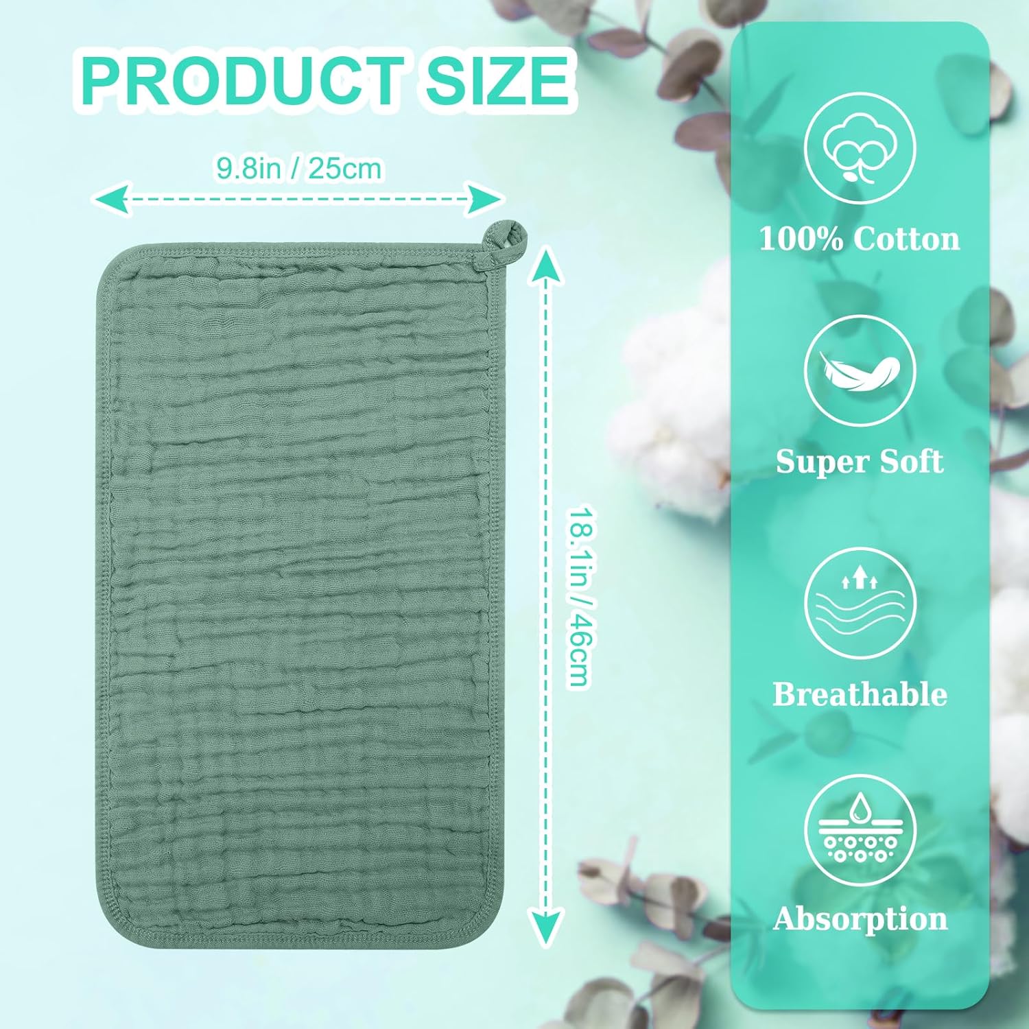 6 Pack Muslin Burp Cloths 100% Cotton 20''x10'' Large Extra Soft and Absorbent Baby Burping Cloth for Boys Girls โ image 3