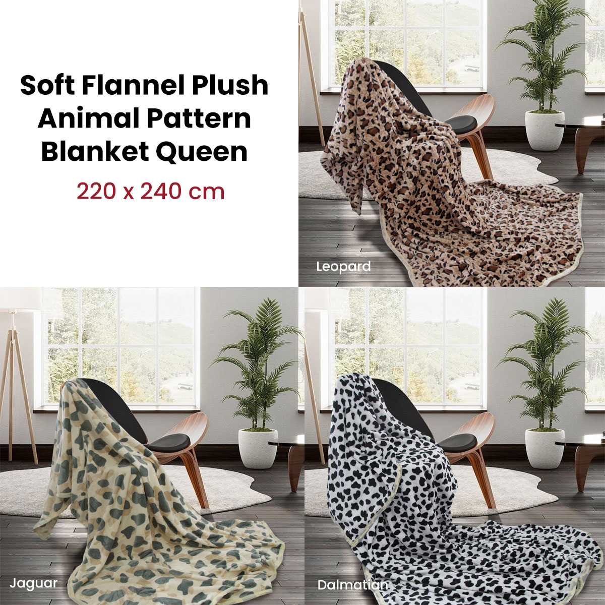 Animal Pattern Soft Flannel Plush Queen Size Blanket 220 x 240cm Leopard โ image 2