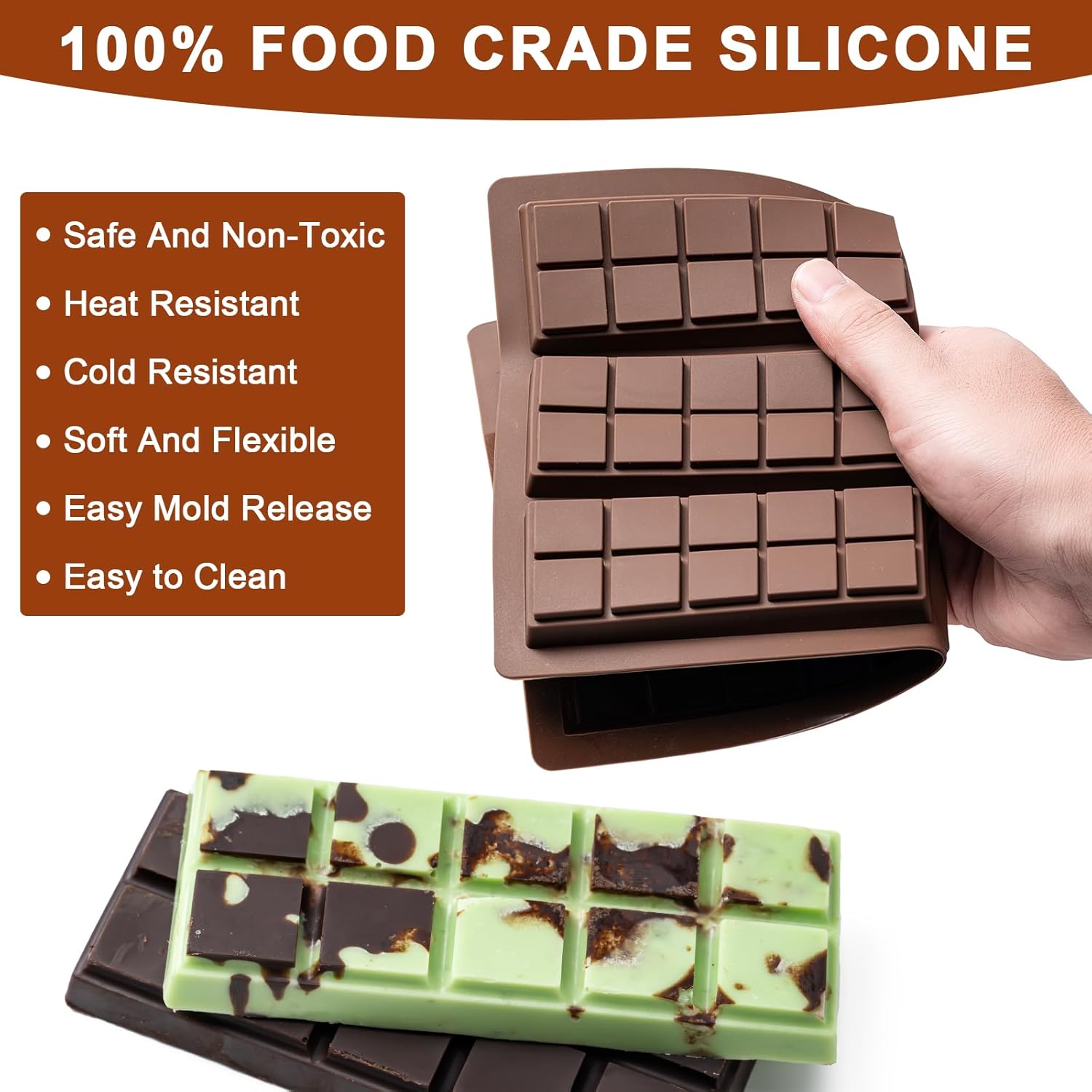Chocolate Bar Mold,Non-Stick Chocolate Molds, 100% Food Grade Silicone Deep Mold for Dubai Pistachio Rod, Candy, Snacks, Knafeh Pistachio Rod and More(10 Snap) — image 4