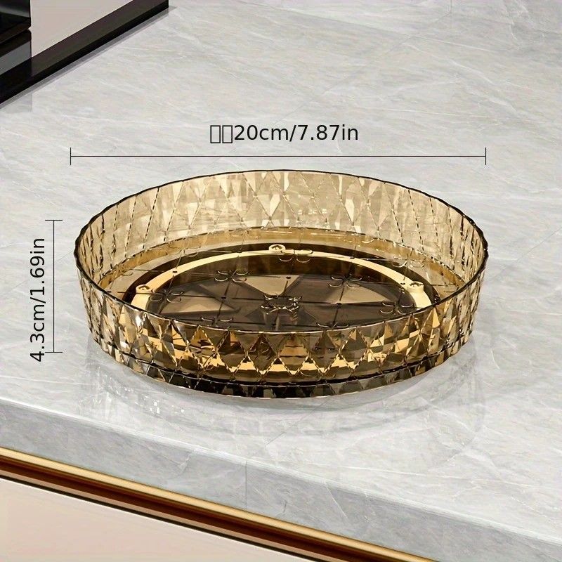 2PCS Acrylic Lazy Susan Organizer with Diamond Design | 360° Rotating Makeup & Vanity Tray | Modern Kitchen & Bathroom Storage(Transparent yellowish brown)