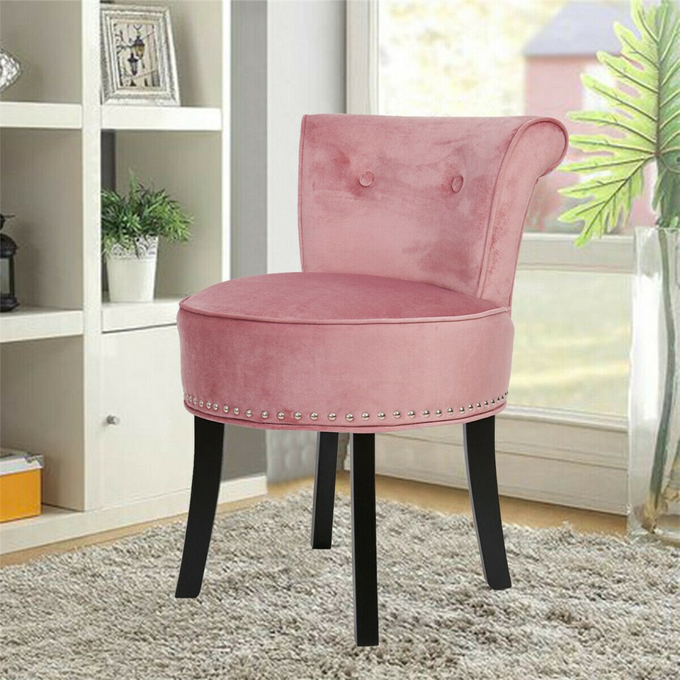 Pink Round Vanity Stool with Padded Seat and Backrest — image 6
