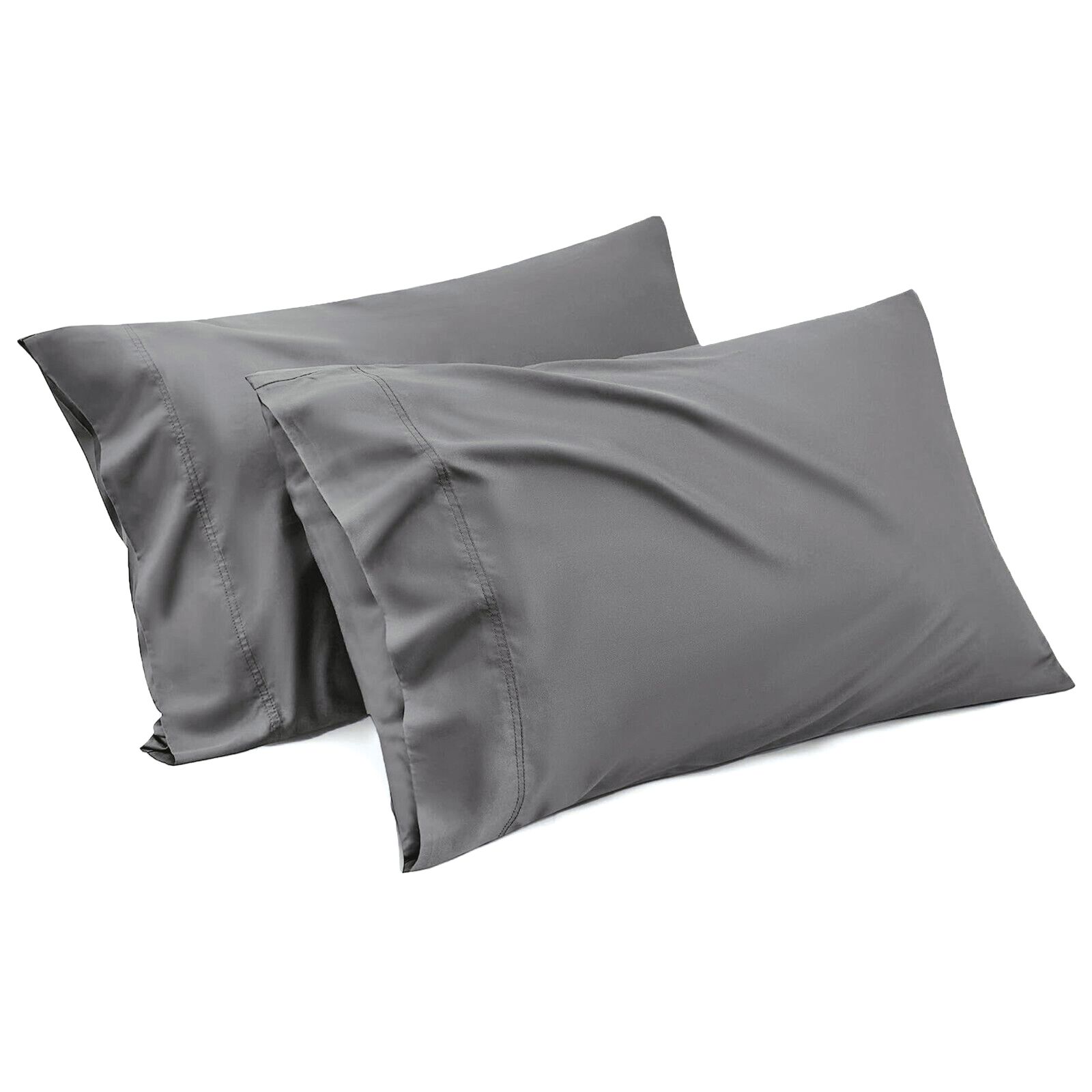 1000TC Ultra Soft Microfiber Pillowcases,Pair of Standard Pillow Covers,(Grey, Standard Size, 48x74 cm)