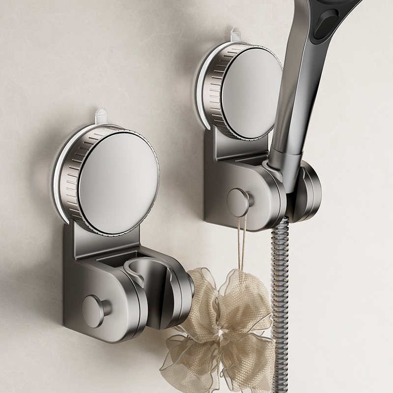 Adjustable Self-Adhesive Shower Head Holder with Hook, No-Drill Handheld Shower Bracket for Smooth Bathroom Walls, Grey — image 2