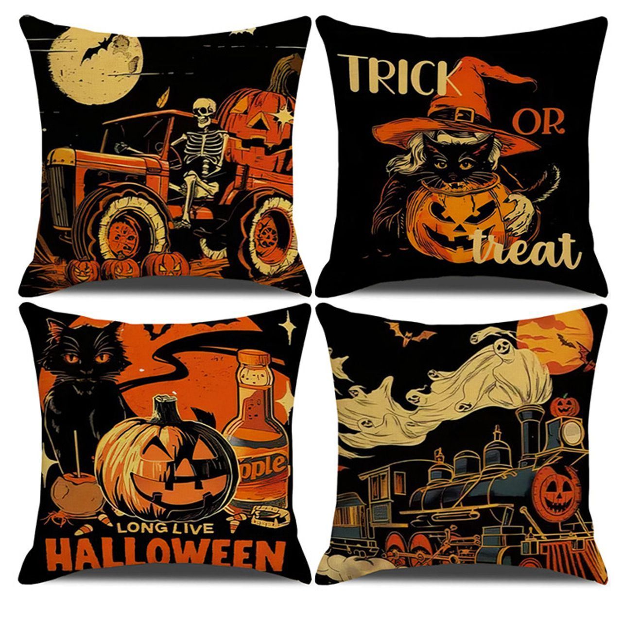 4PC Decorative Pillow Cover, Halloween & Christmas Holiday Ornament, Style 11, Suitable For Sofa, Living Room, Bedroom, 45 × 45cm Does Not Include Pillow Core