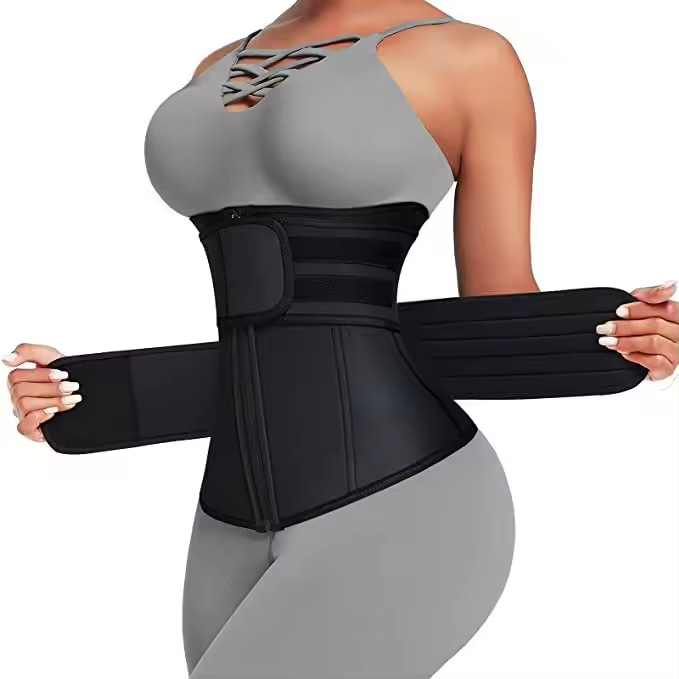 Size XXL Black Womens Sweat-Enhancing Waist Trainer Belt - Dual Strap Zipper Tummy Control Cincher for Workout & Postpartum Shaping โ image 3