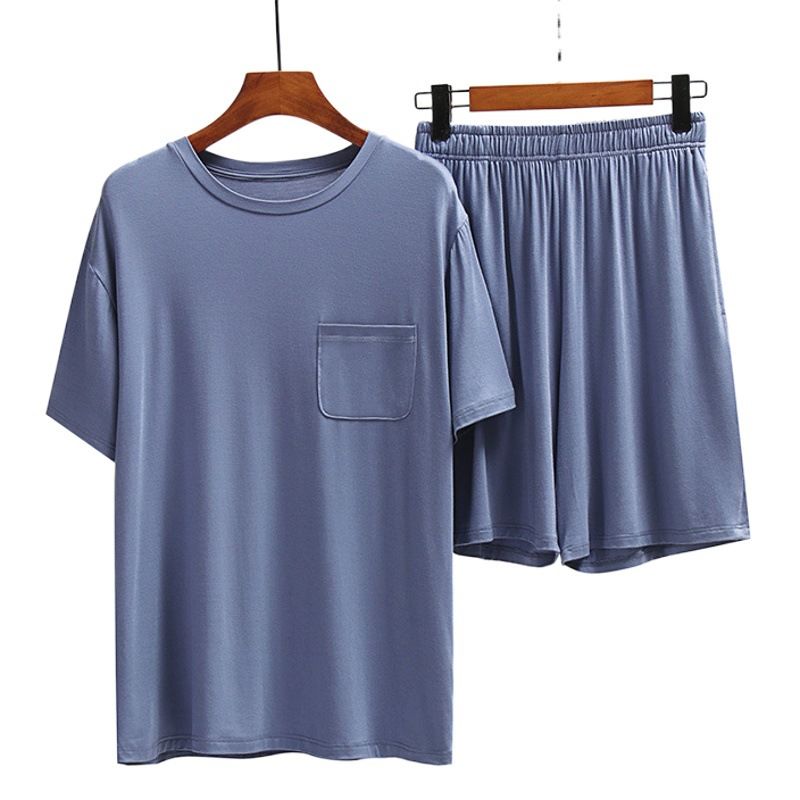 Men Undisciplined Summer Home Wear Short Sleeve... Haze blue short sleeve + Haze blue shorts XL โ image 2