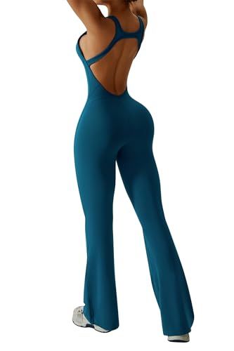 Women's Flared Jumpsuit for Yoga, Gym, Sports & Casual Occasions, L (Teal) — image 5