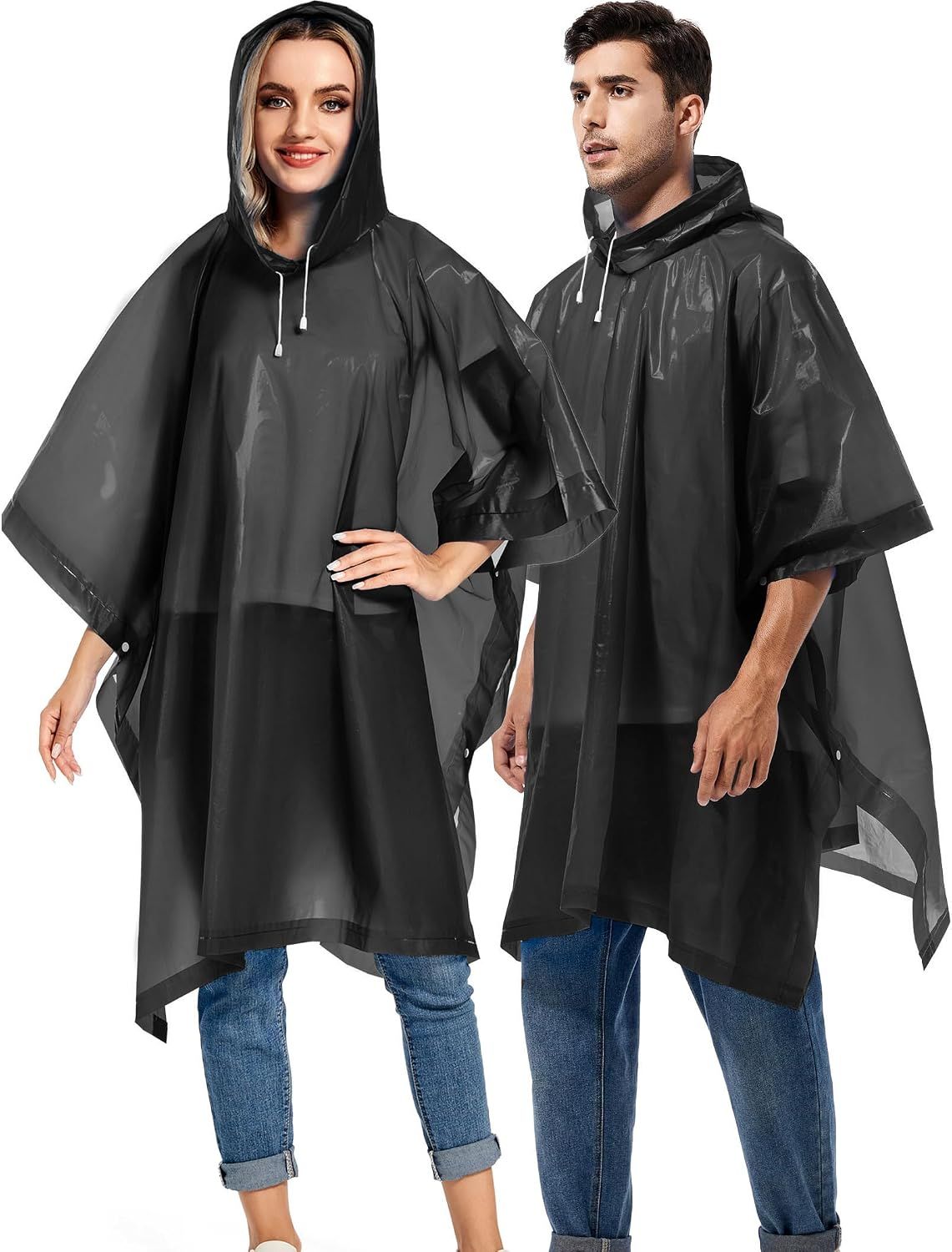 2 Pack Rain Ponchos for Adults Reusable - Raincoats Survival Emergency Heavy Duty Rain Coat with Drawstring Hood — image 5