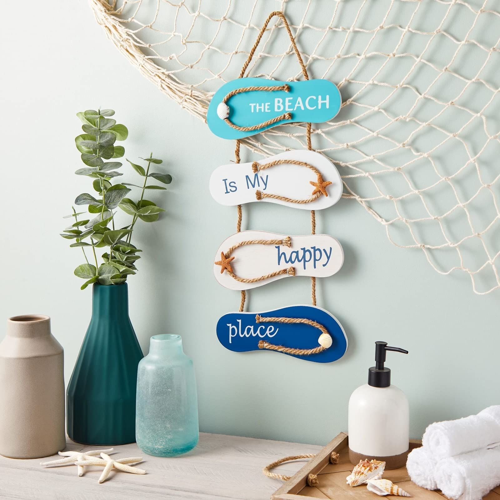 Decor Sign, Flip Flop Beach Decorations for Home, Bathroom, Living Room, Bedroom and Dining Room, The Beach is My Happy Place — image 2