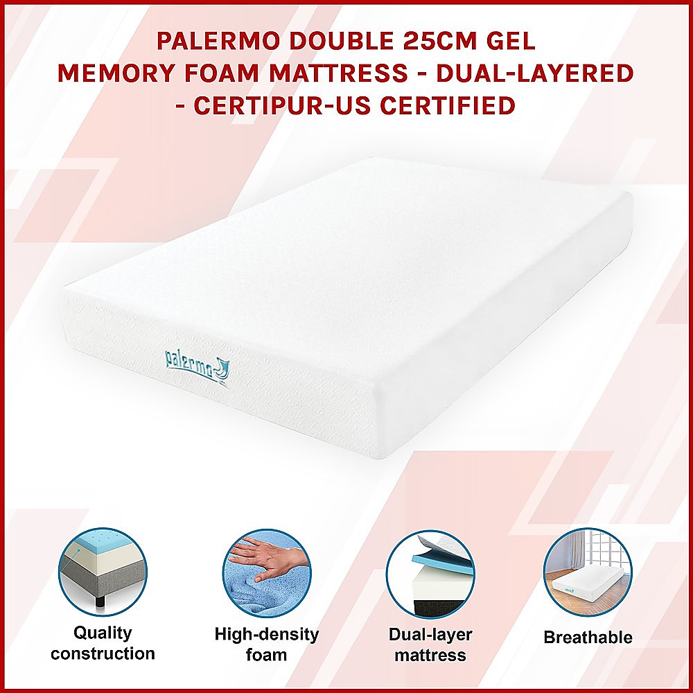 Palermo Double 25cm Gel Memory Foam Mattress – Dual-Layered Comfort with CertiPUR-US® Certified Foam — image 4