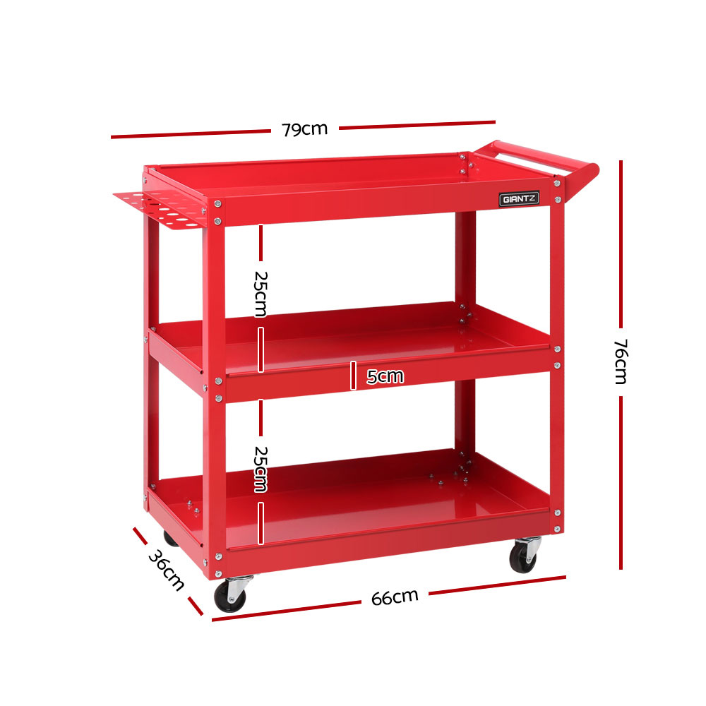 Giantz 3-Tier Tool Cart Trolley Workshop Garage Storage Organizer Red โ image 2