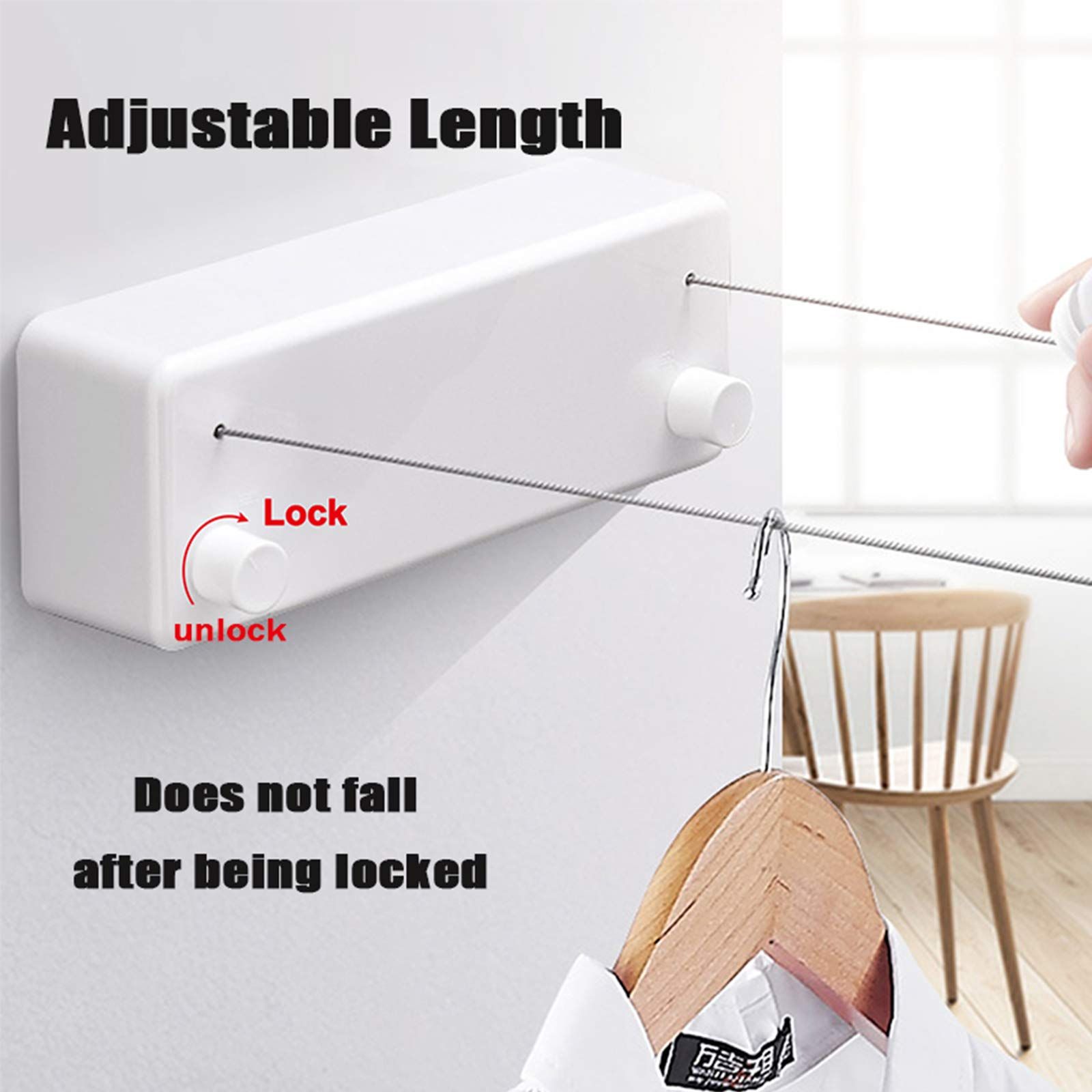 Portable Clothes Line Retracting Outdoors, Wall Mounted Double Line with Adjustable Stainless Steel Rope, 13.8 Ft — image 4