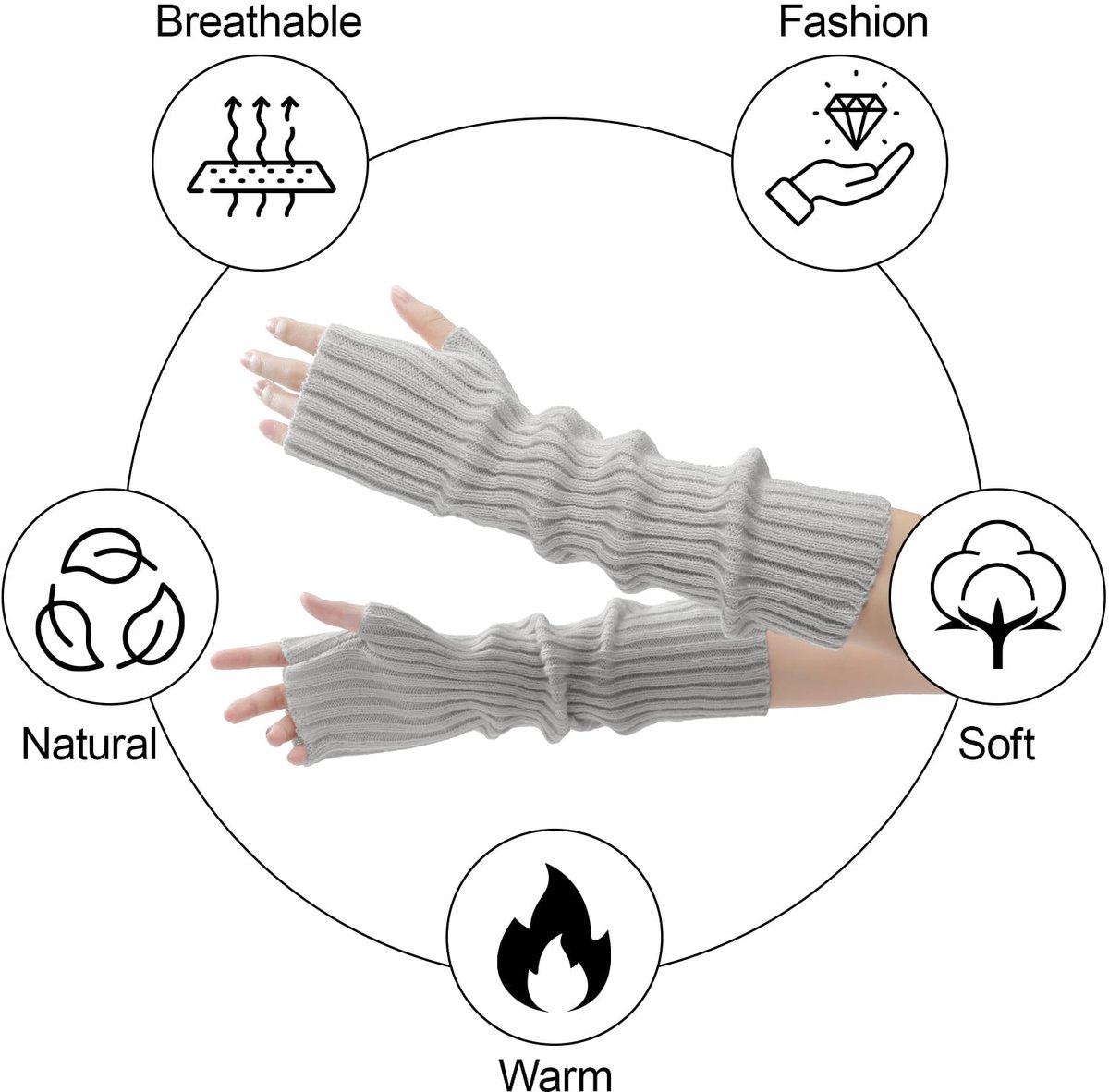 Arm Sleeves - Women's Long Fingerless Knitted Y2K Arm Sleeves - (Gray) — image 2