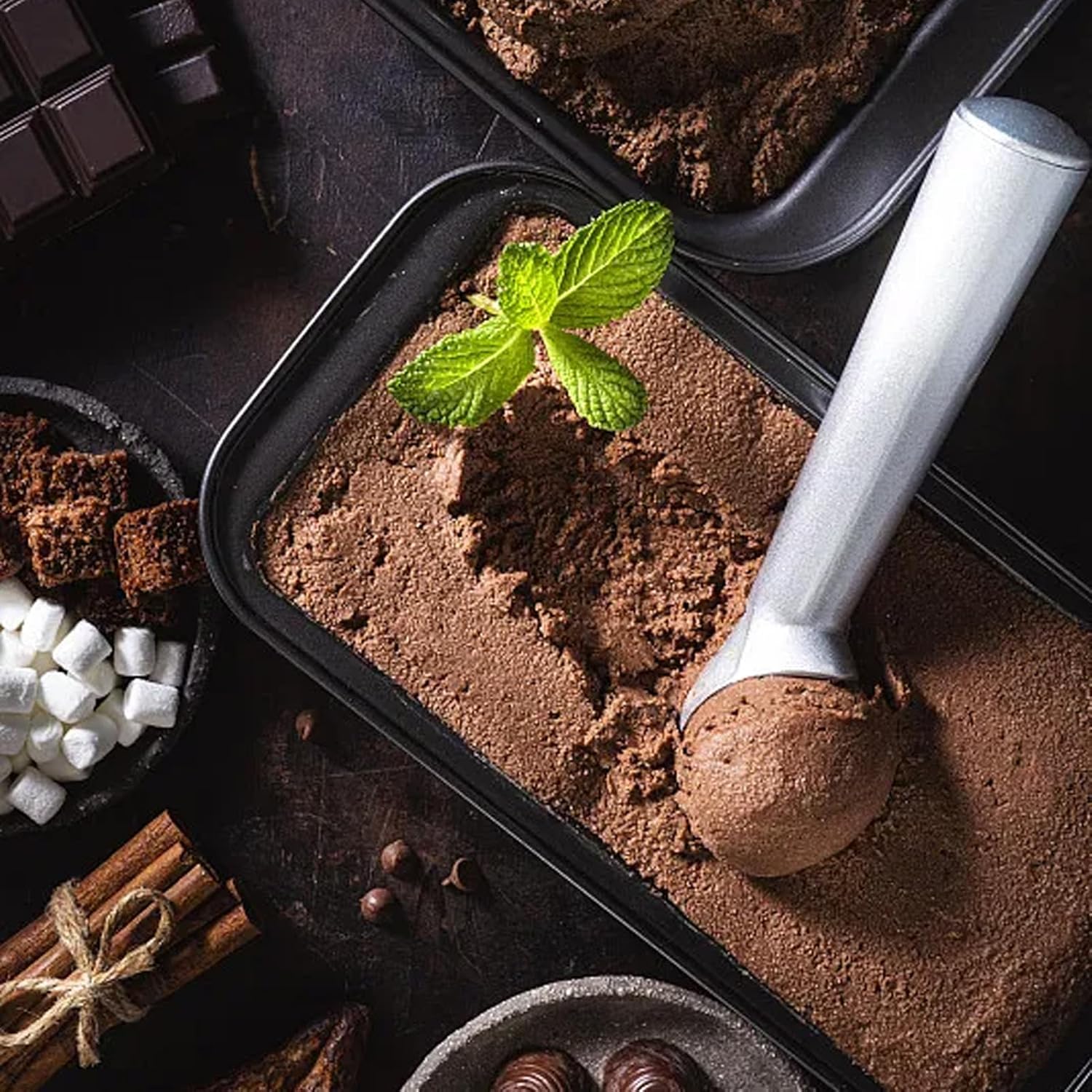 Ice Cream Scoop,7 inches Nonstick Anti-Freeze One Piece Aluminum Scooper Spoon, Heavy Duty Durable Design, Easy Clean, for Gelato, Cookie Dough, Sorbet, Almond — image 3