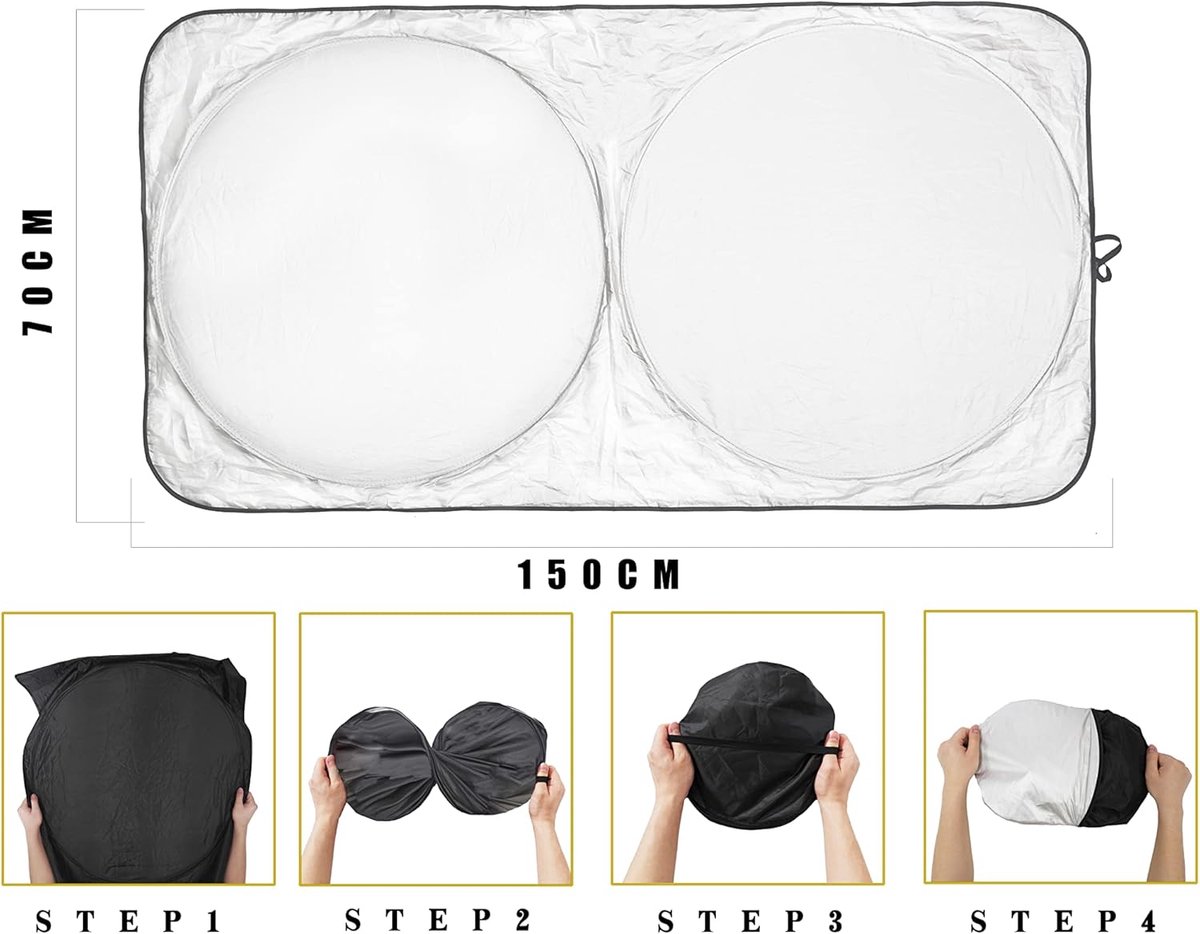 Car accessories - Car sunshade - Car windshield sunshade - Universal car windshield sunshade - Foldable - UV resistant - Fits most vehicles (150 x 70 cm) โ image 4