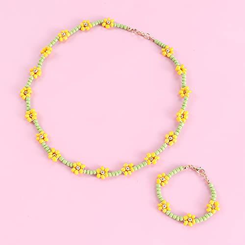 Beaded Choker Necklaces Rainbow Flower Colorful Necklaces Bracelet Boho Beach Necklace Handmade Flower Necklace Cute β image 3