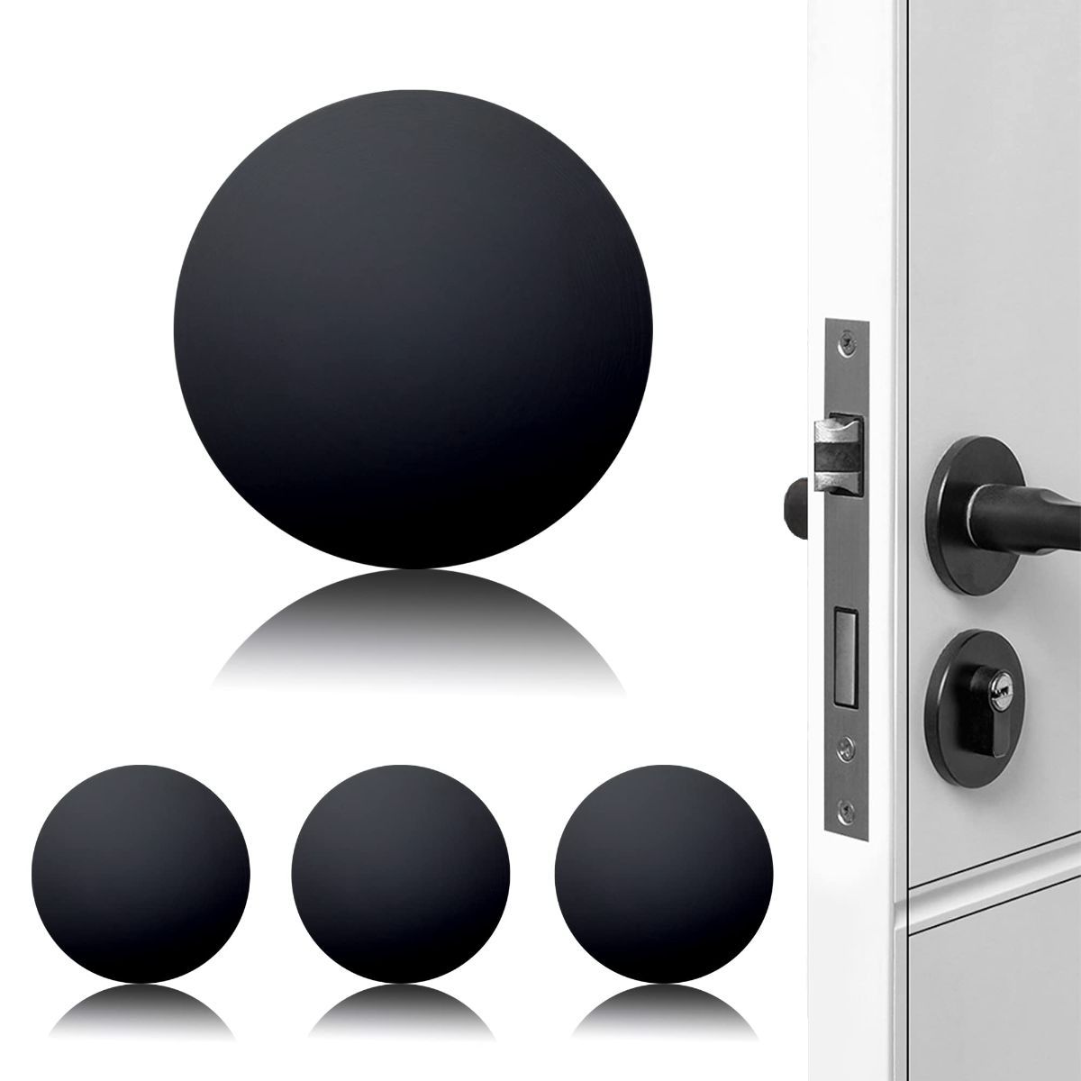 4Pack Door Stoppers Wall Protector Buffer Guard Doorknob Door Handle Bumper Self Adhesive Silencer Soft Rubber Crash Pad for Home Office - Black circle - Size