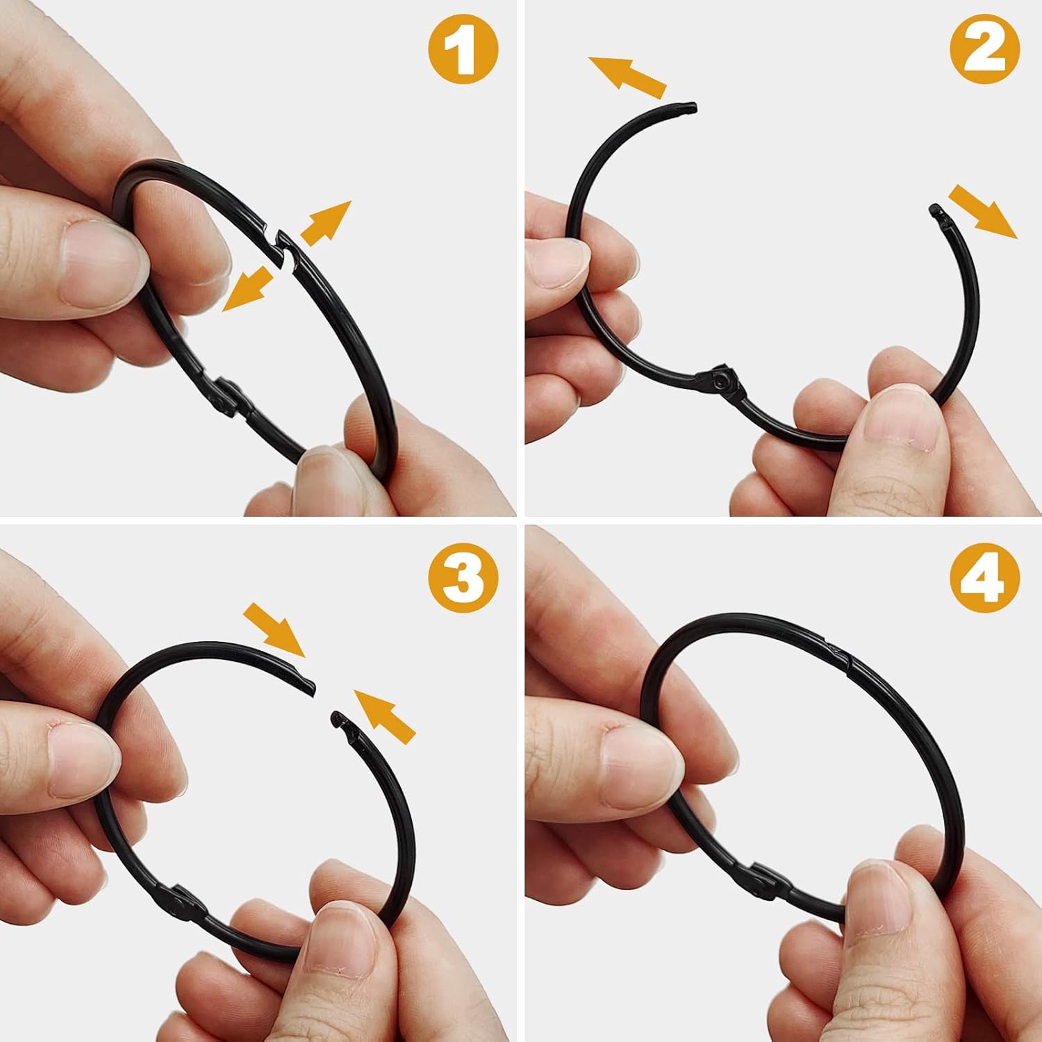 Shower Curtain Hooks - 24-pack - Stainless Steel - Multifunctional - Open Rings - Smooth Sliding - Round - Black - Shower Curtain Rings - Push Button Design — image 6