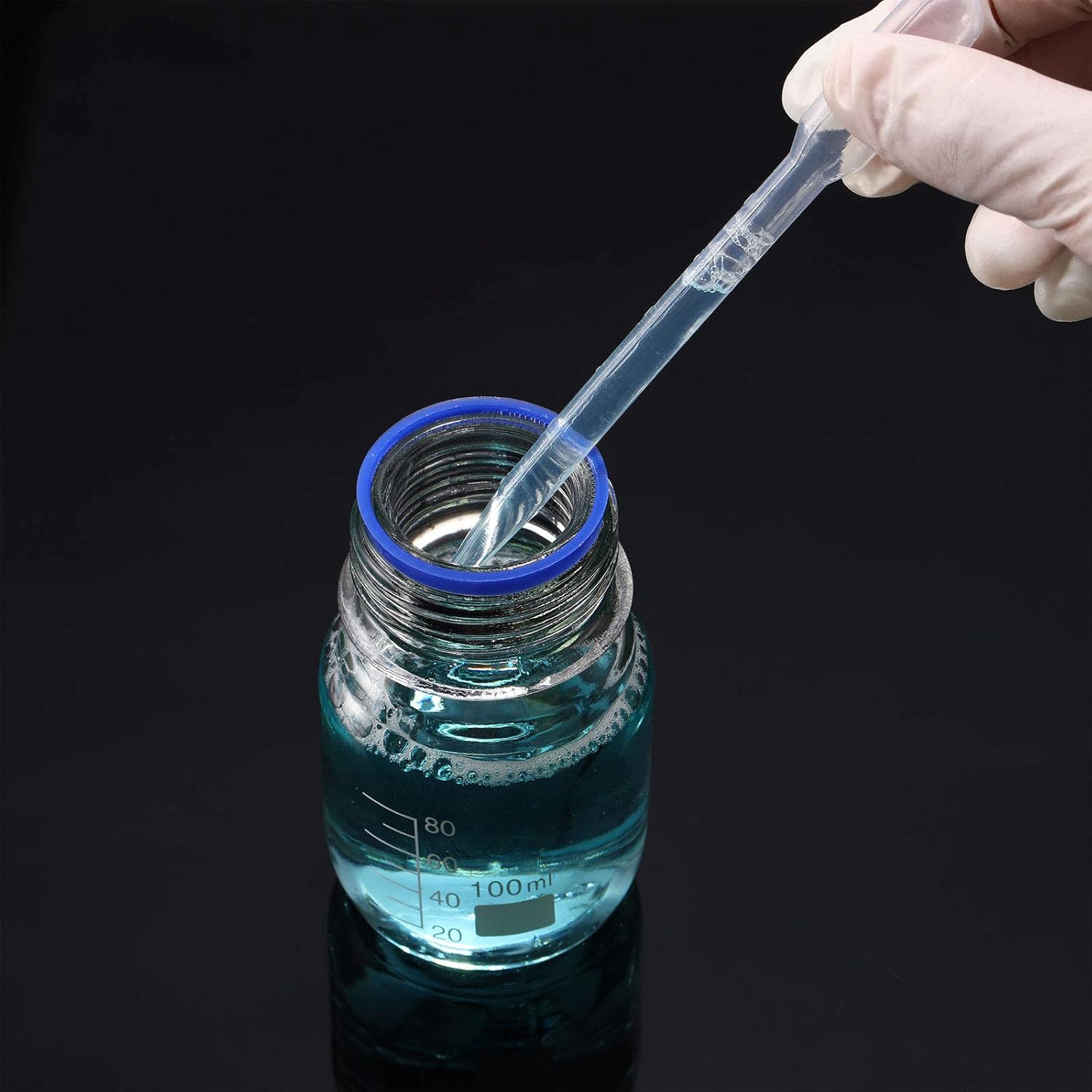 4 Pieces Glass Round Media Storage Glass Bottles Borosilicate Media Bottles with GL45 Blue Screw Cap for Lab Water Reagent Liquids(100 ml) — image 5