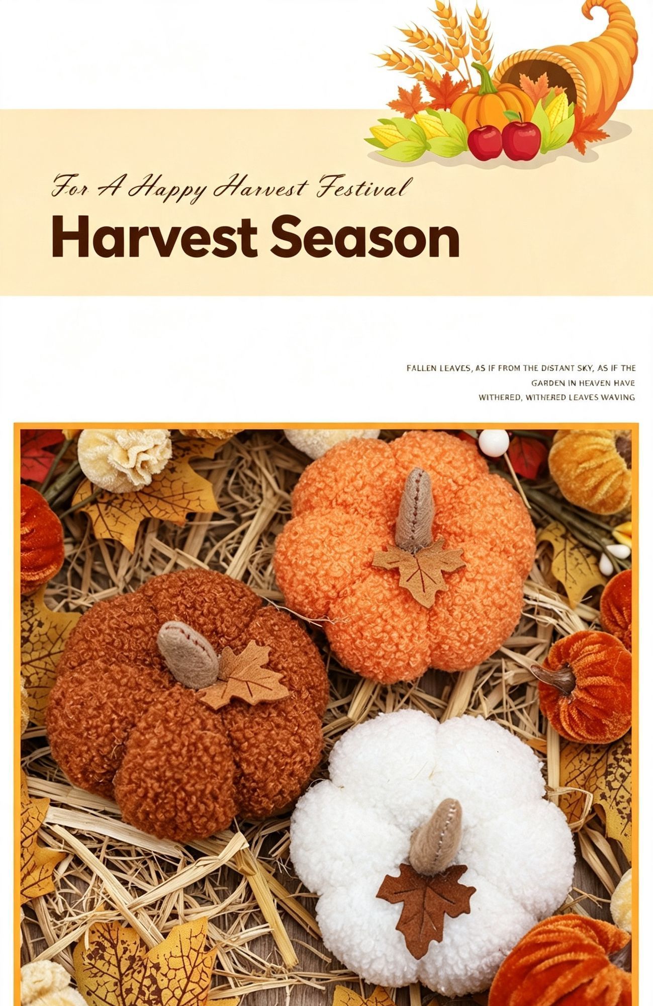 Assorted Fabric Plush Pumpkin Decor Set, Orange Coffee White Pumpkin Ornaments, All-In-One Props For Halloween, Thanksgiving And Christmas Window & Table ā image 3