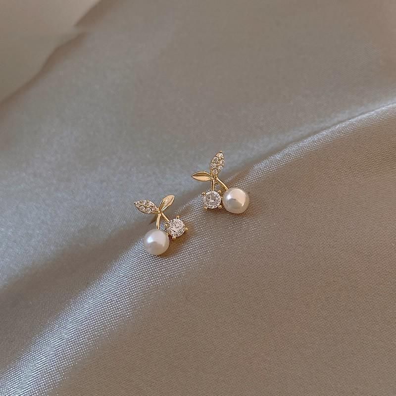 Fashion Pearl Wedding Earrings Zircon Cherry Stud Pearl Earrings for Women - Cherry — image 3