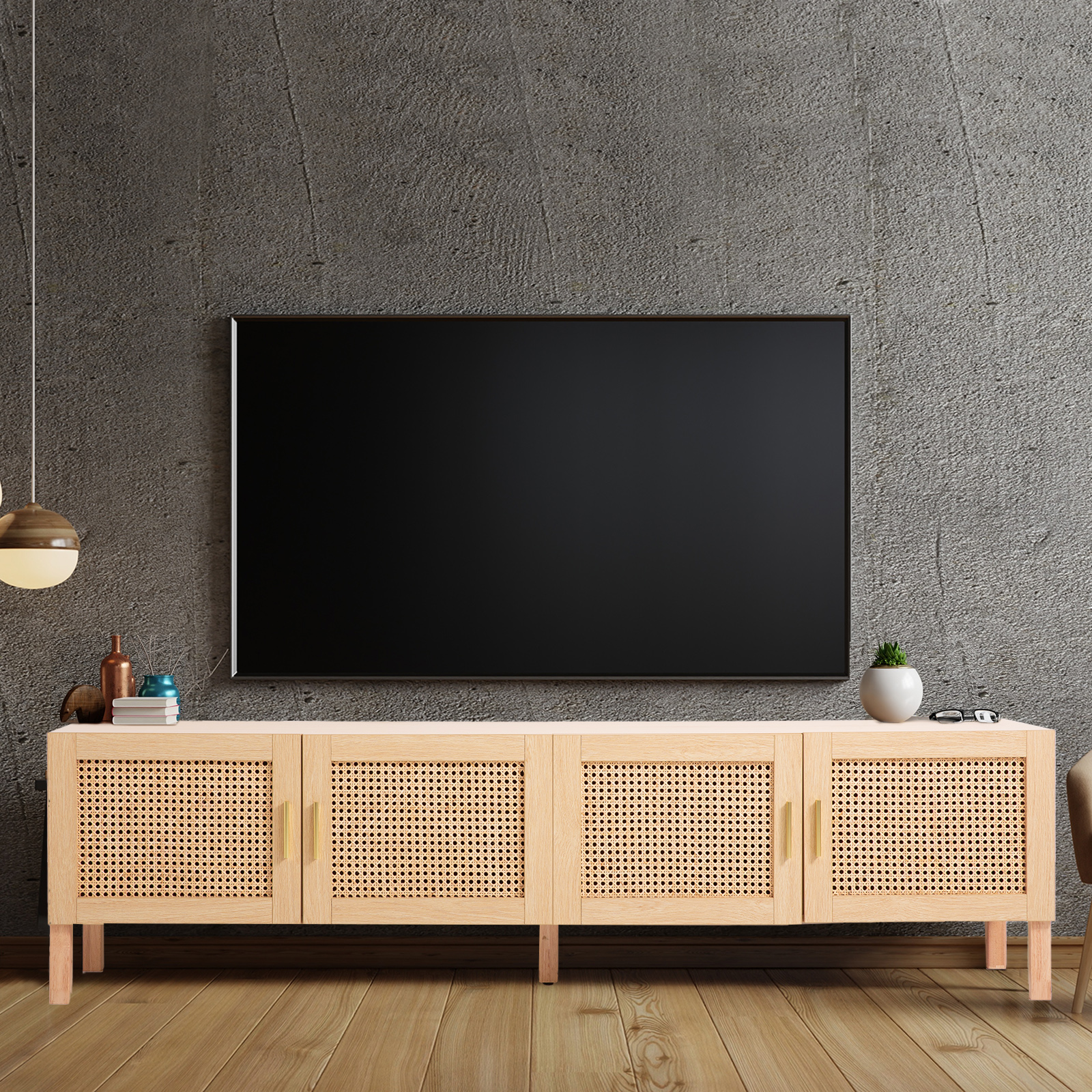 Casa Decor Santiago Rattan Entertainment Unit TV Stand Cabinet Storage Oak — image 3