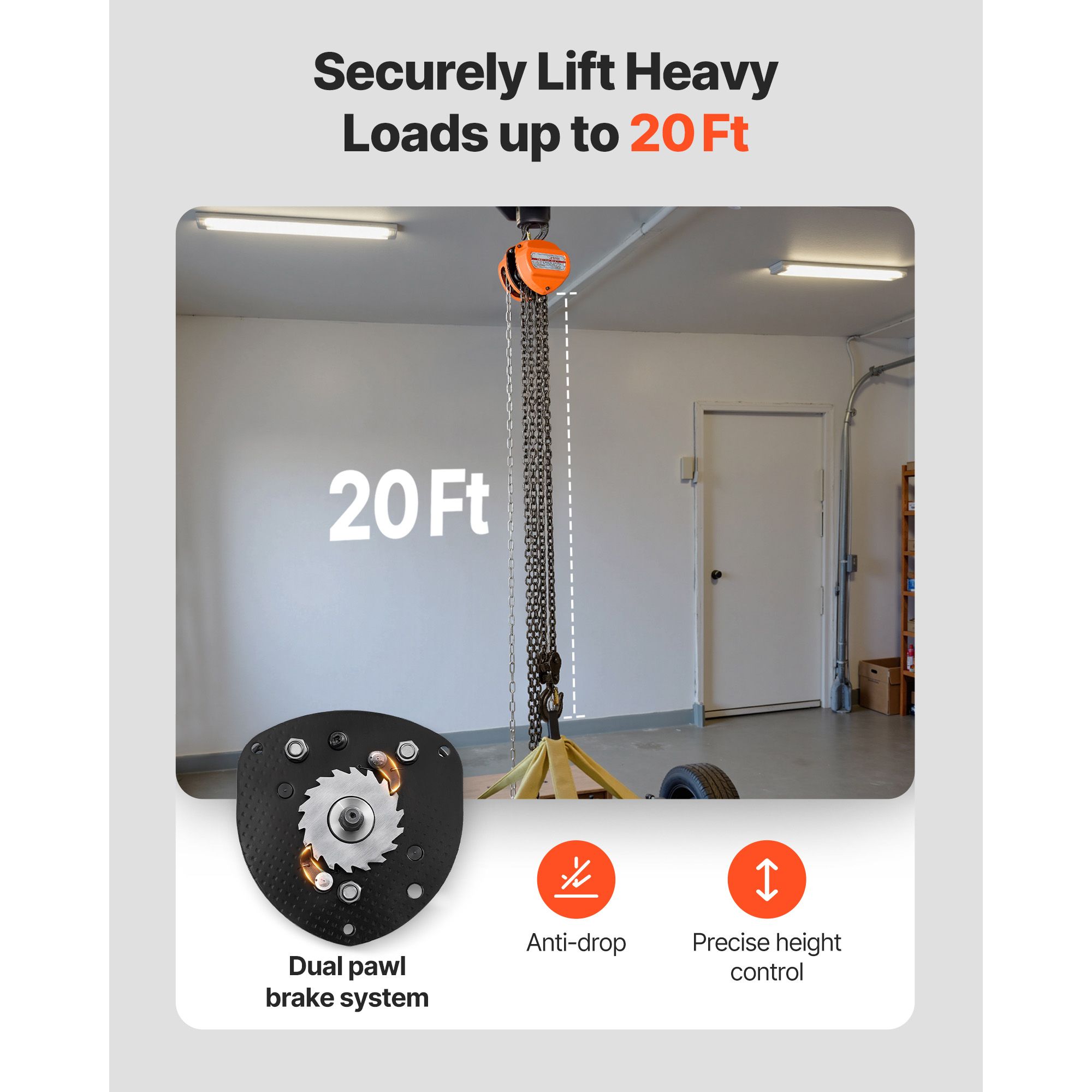 Hand Chain Hoist, 3 Ton Capacity, Manual Chain Block with Upgrade G80 Galvanized Chain, 6 m Lifting Height, Heavy Duty Pulley Hoist for Garage Warehouse — image 3