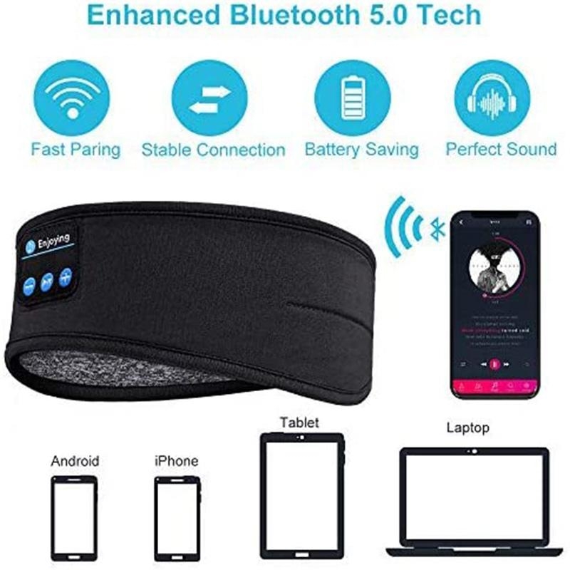 Wireless Headband Headphones Compatible with All Devices for Running Sleeping Music Black — image 2