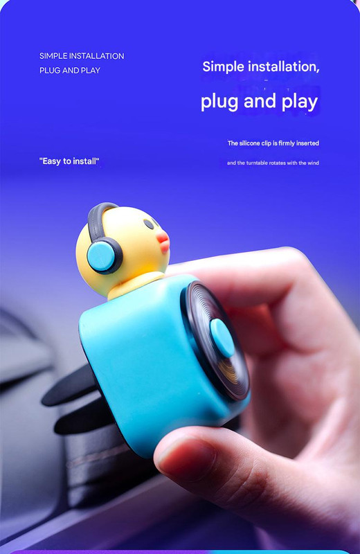 Car Air Freshener - CD Player Design with Spinning Record & Cute Character Topper(White bunny) — image 4