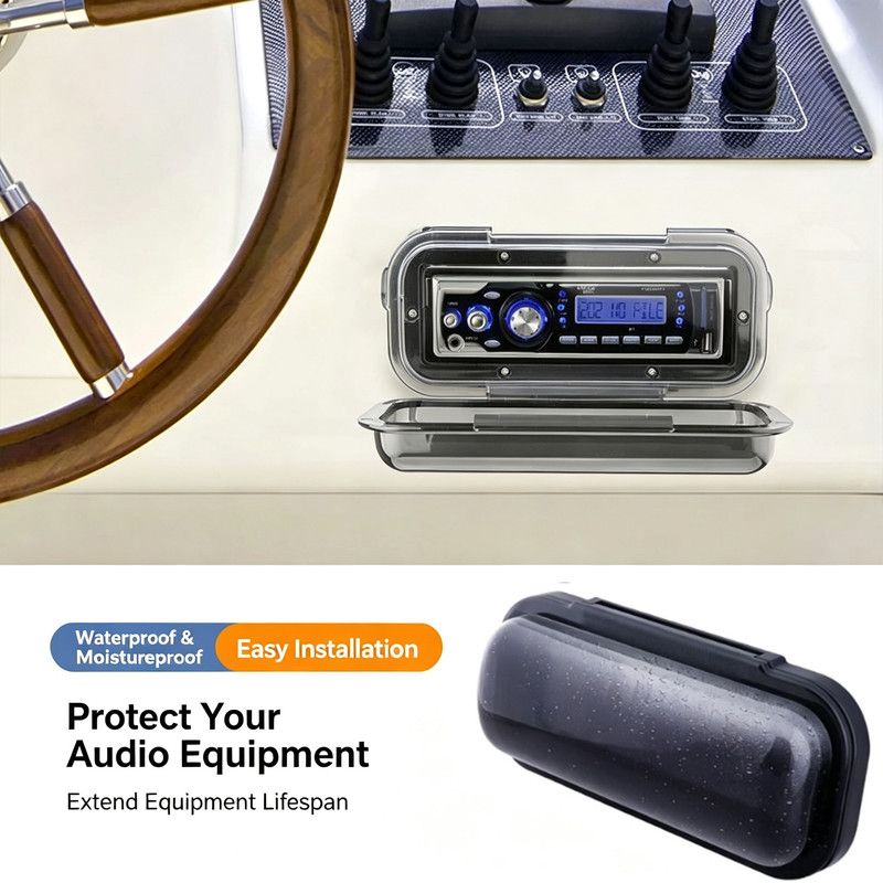 Marine Stereo Waterproof Cover, Flip Up Radio Housing ABS Waterproof Dustproof Protective Shell for Boat Yacht Marine Audio CD Player, With Mounting Screws โ image 2