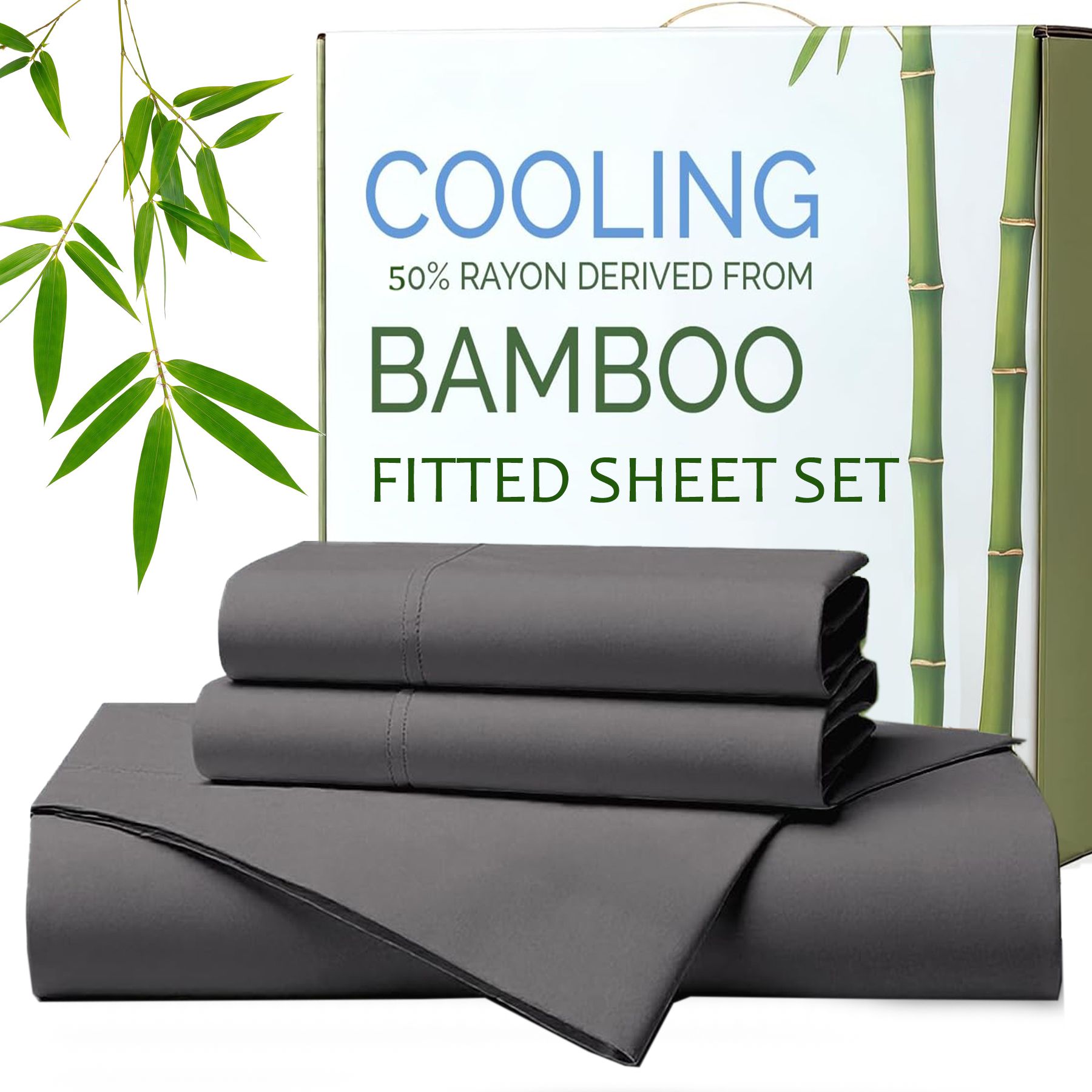 Hotel Breathable Bamboo Fitted Sheet & Pillowcase-3 Piece-Ultra Soft 2000TC Breathable Fitted Bed Sheets Set with 40 Centimetre Deep Pocket-Cooling Sheets for