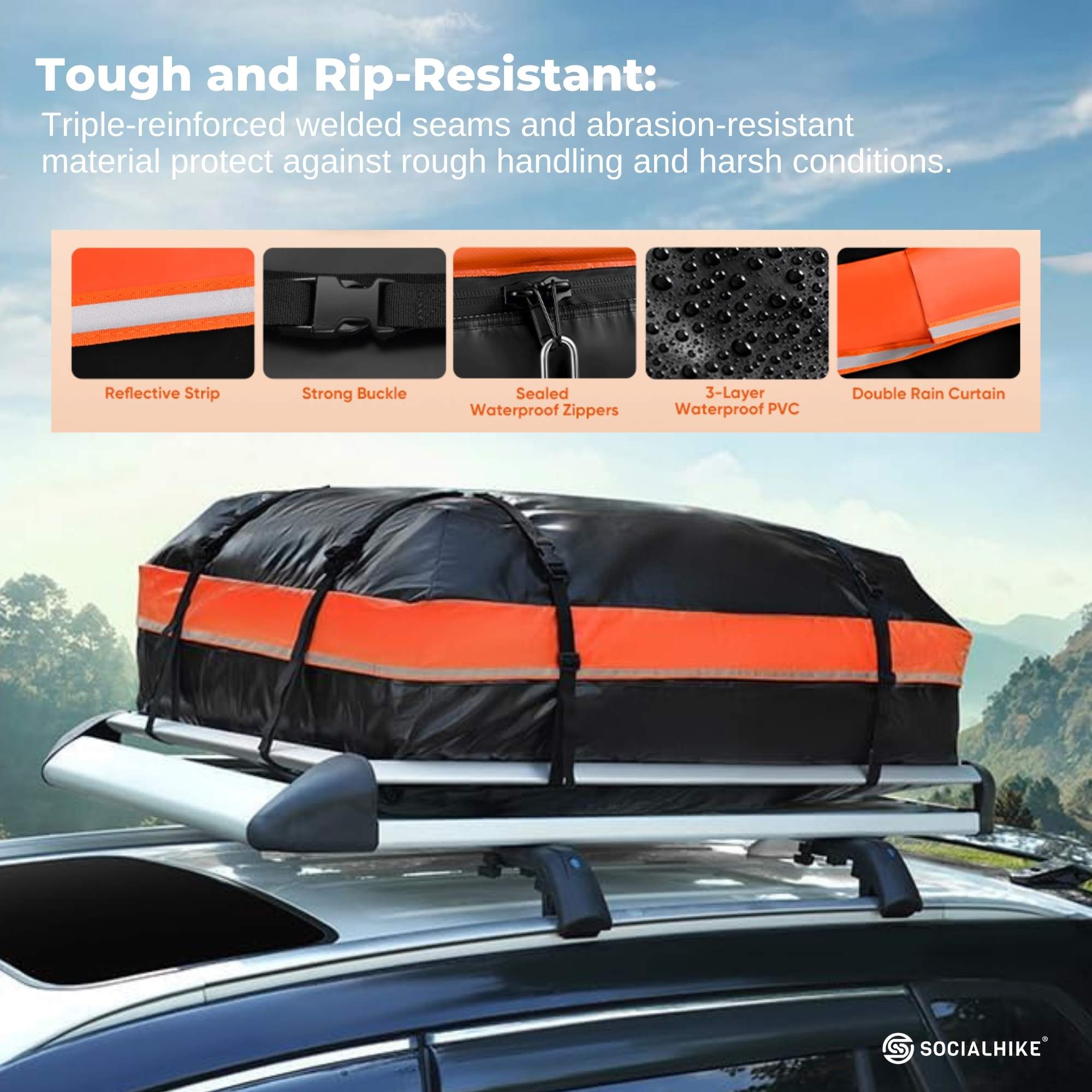 Social Hike 428L Car Rooftop Storage Carrier - Soft-Shell Waterproof Roof Bag β image 5