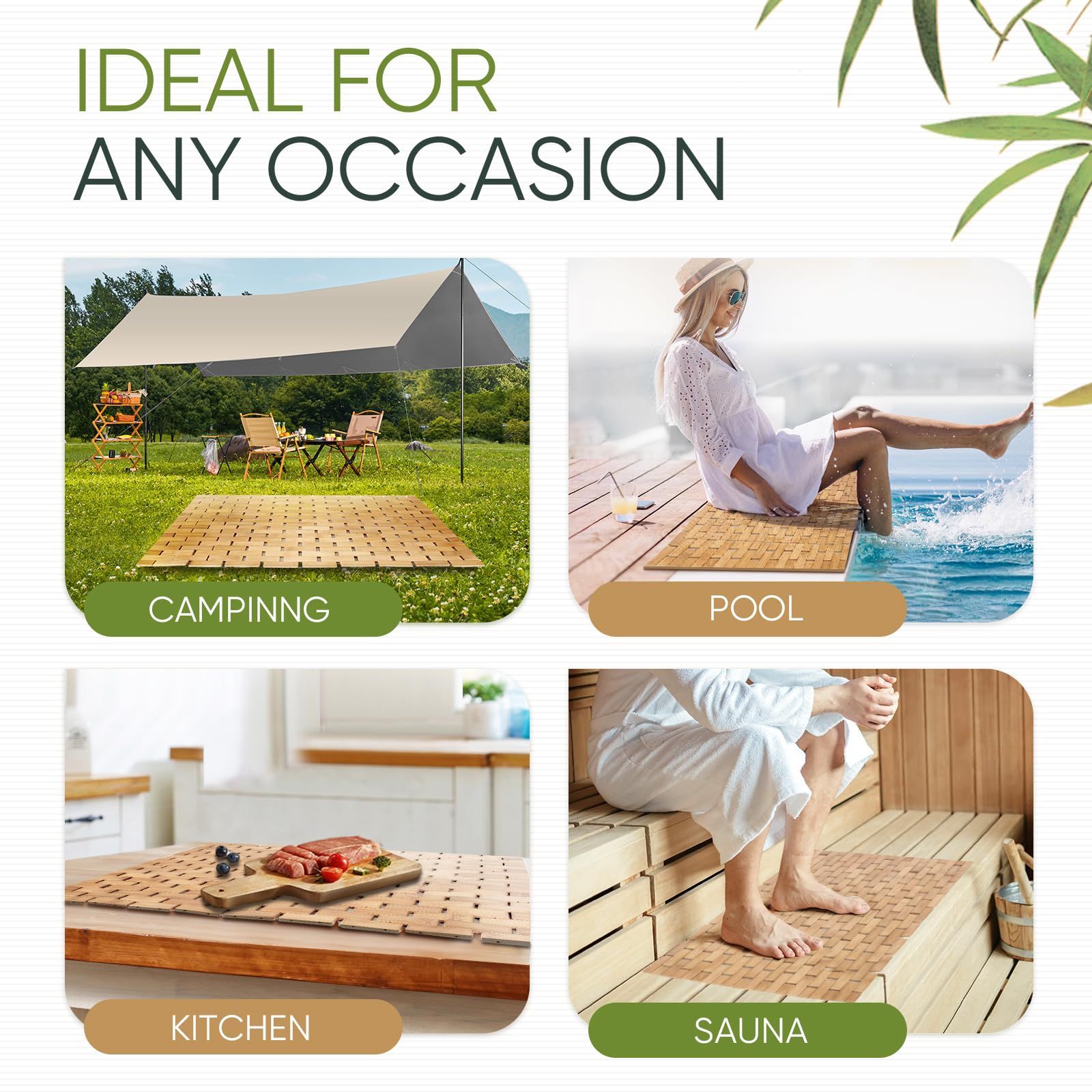 Bamboo Bath Mat for Bathroom - Wooden Bathmat, Sauna Spa Steps Decor and Accessory - 40*60cm (L x W), Natural Color — image 5