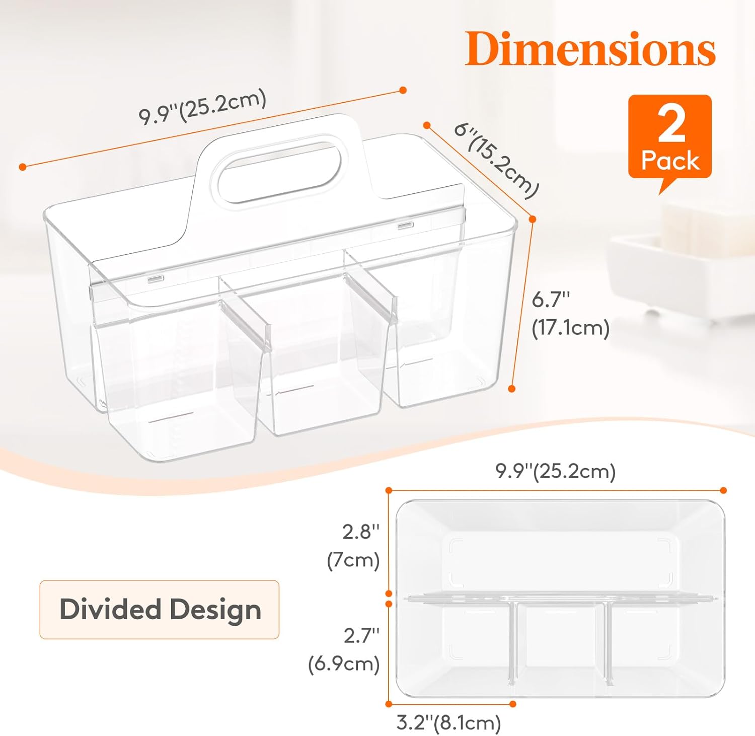 2 Pcs Plastic Caddy Organizer with Handle, Portable Art Supply Storage for Craft Supplies, Cosmetics, Holds Pencil, Crayon, Brhes, Hair Product, Dorm Shower — image 3