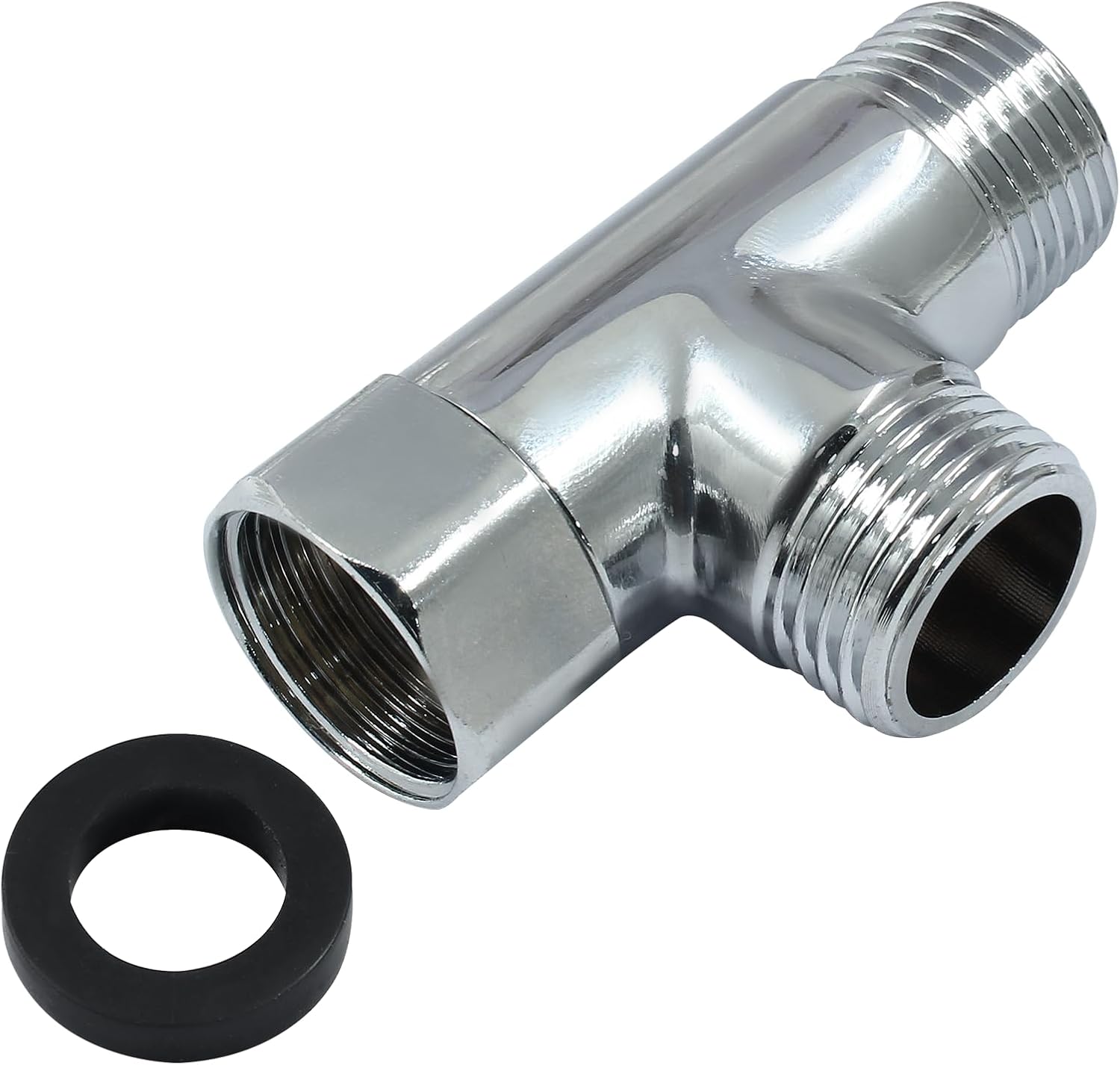 G1/2" 3 Way Diverter Valve, Solid Brass Tee Adapter Connection for Bath Shower Arm, Bidet Sprayer Faucet (Silver)